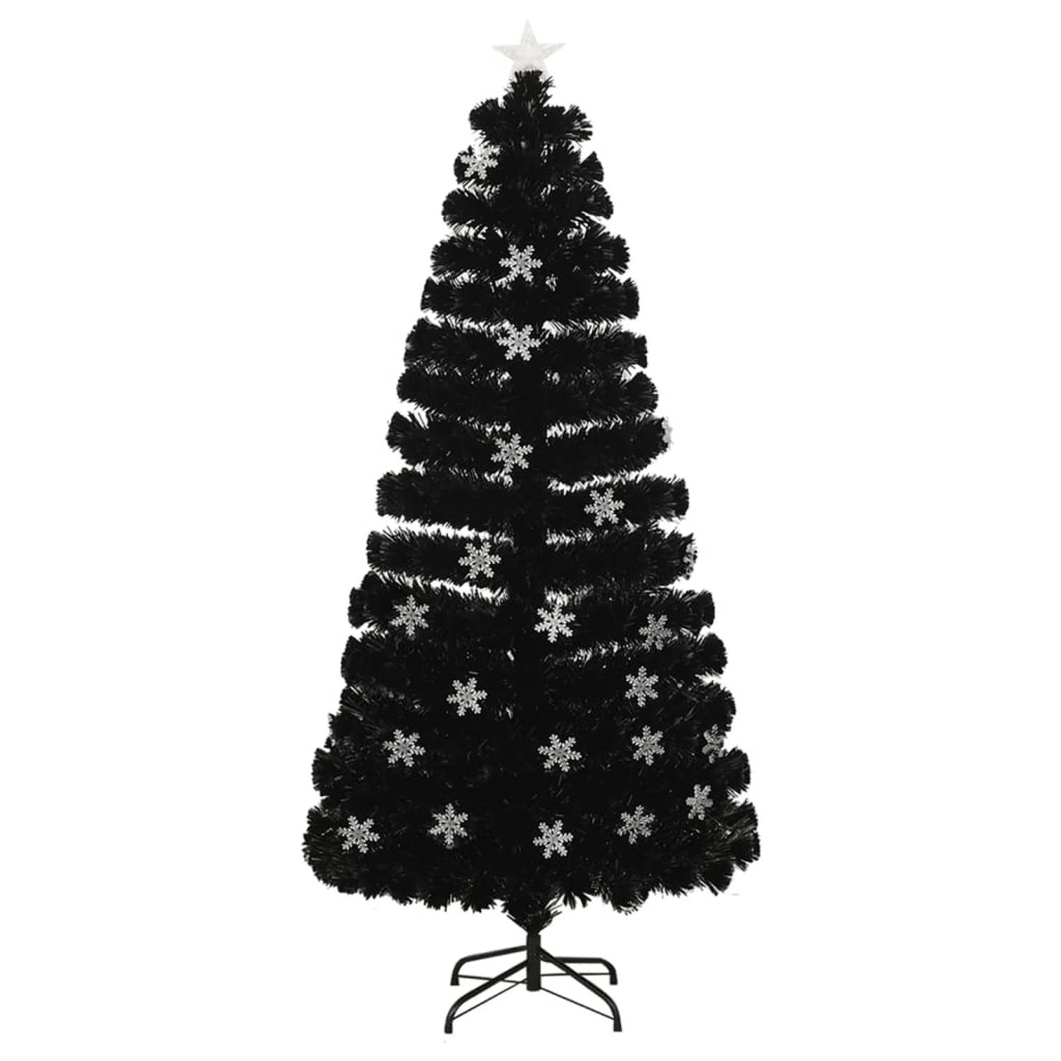 The Living Store Kerstboom met LED-sneeuwvlokken 150 cm glasvezel zwart - Decoratieve kerstboom