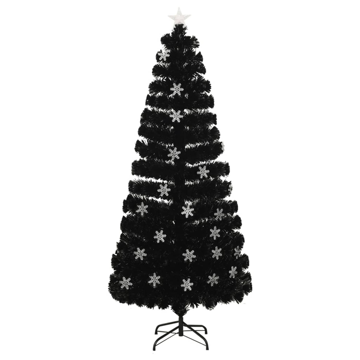 The Living Store Kerstboom met LED-sneeuwvlokken 180 cm glasvezel zwart - Decoratieve kerstboom