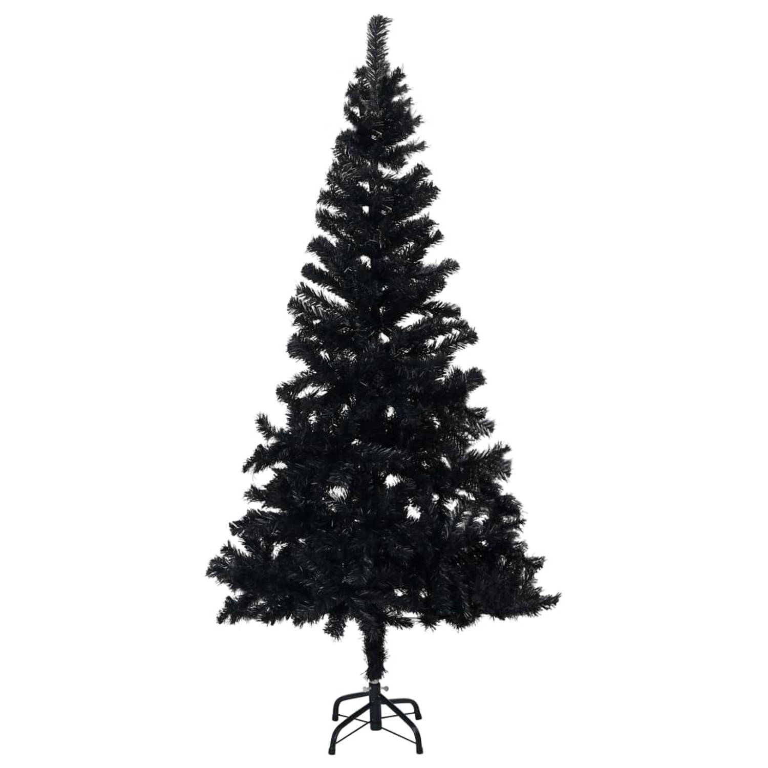 The Living Store Kunstkerstboom met LED's en standaard 150 cm PVC zwart - Decoratieve kerstboom