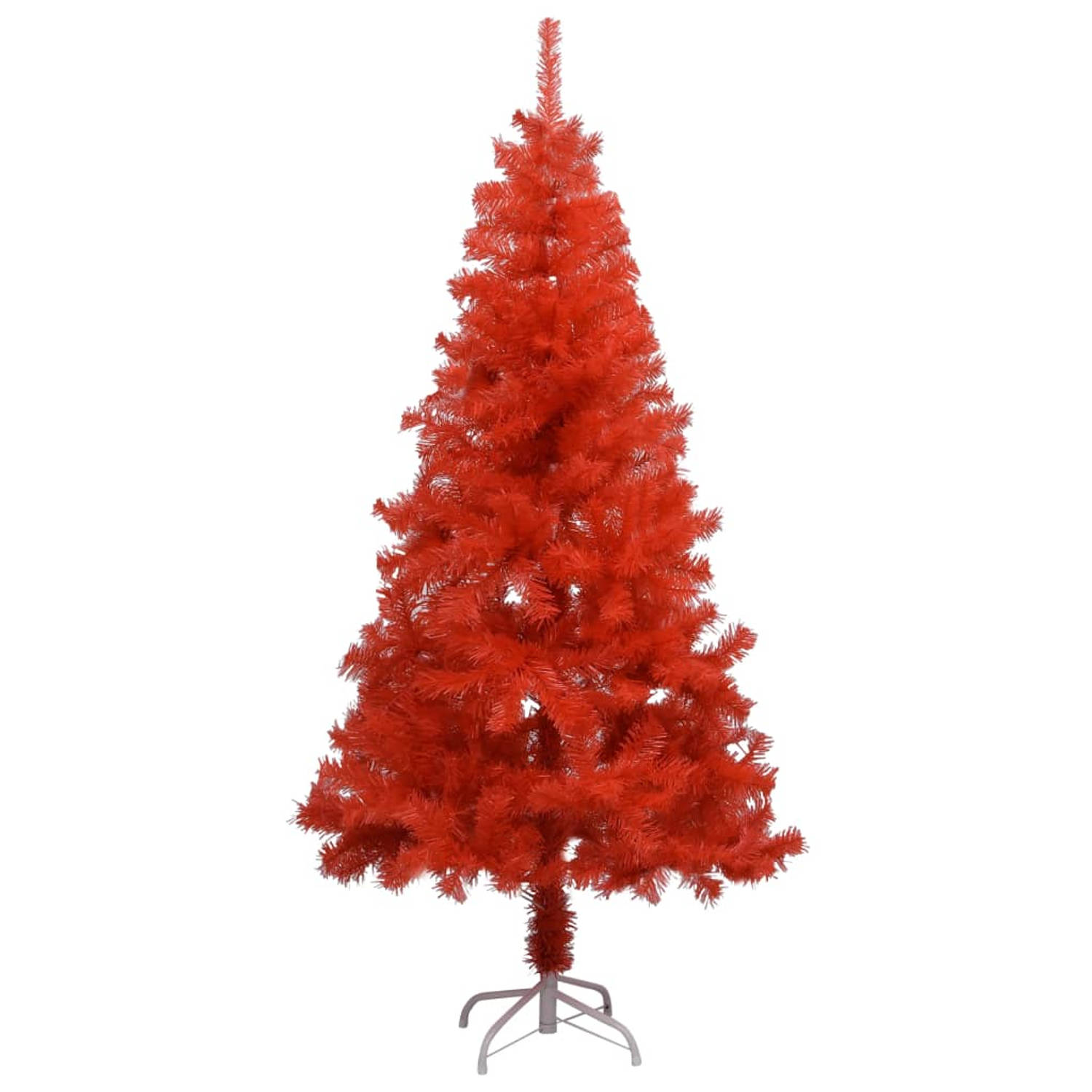 The Living Store Kunstkerstboom met LED's en kerstballen 150 cm PVC rood - Decoratieve kerstboom