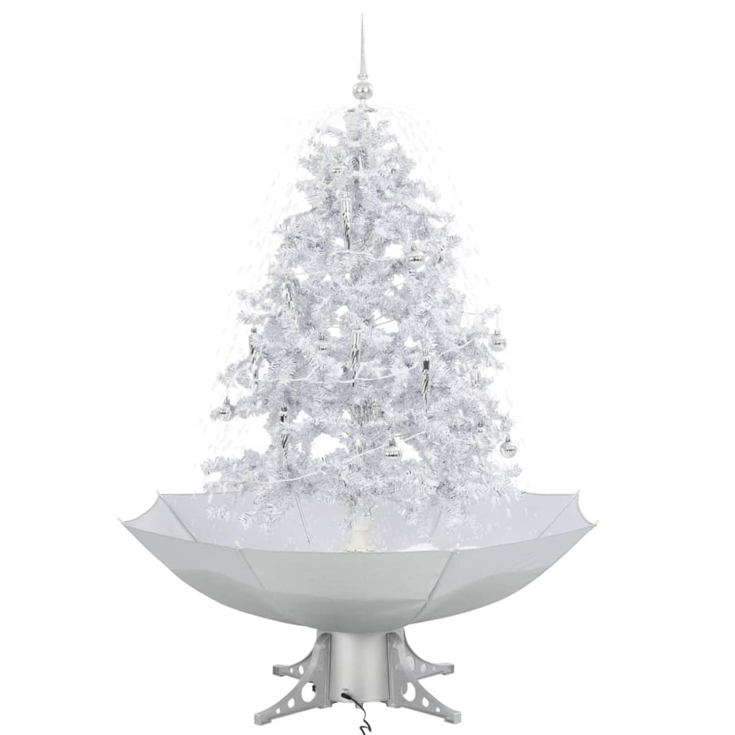 The Living Store Kerstboom sneeuwend met paraplubasis 140 cm wit - Decoratieve kerstboom
