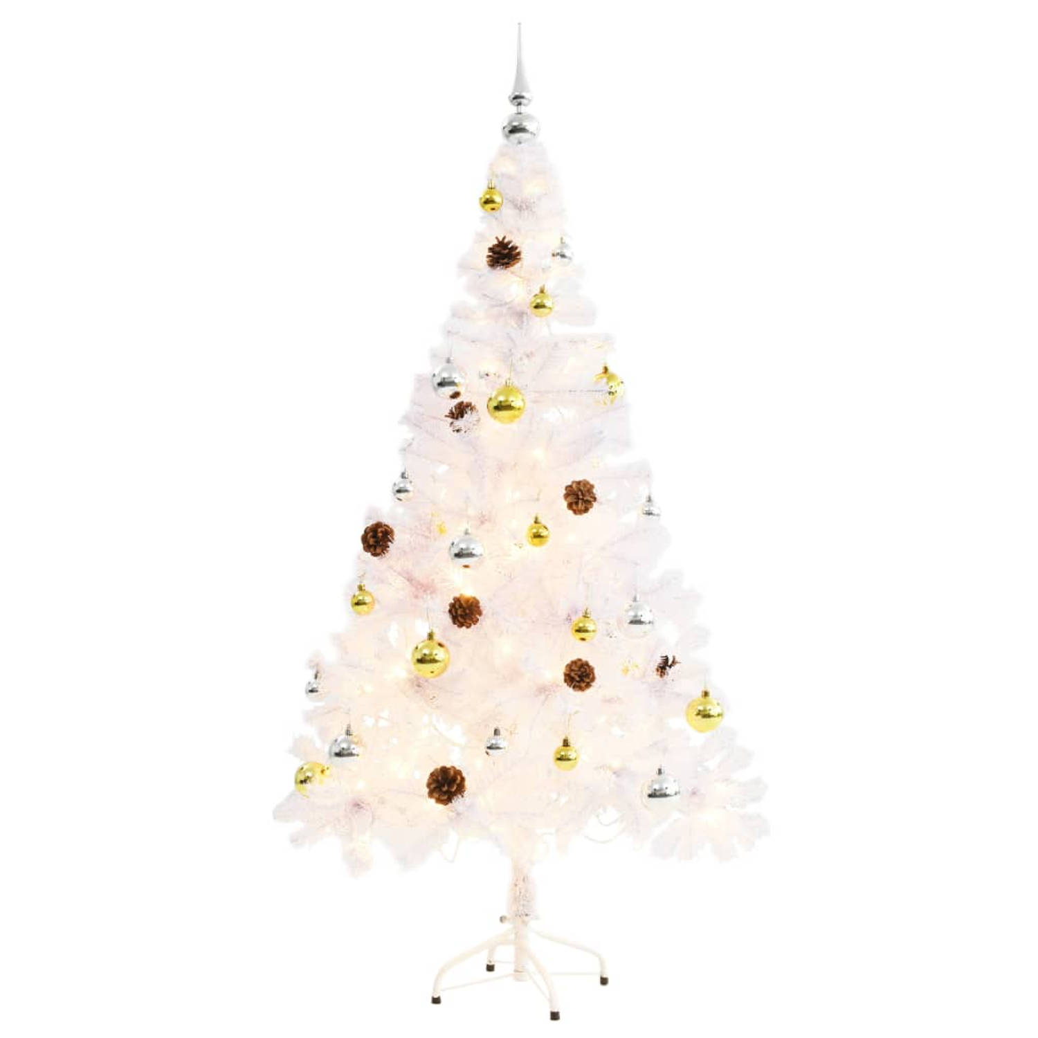 The Living Store Kunstkerstboom met kerstballen en LED's 150 cm wit - Decoratieve kerstboom