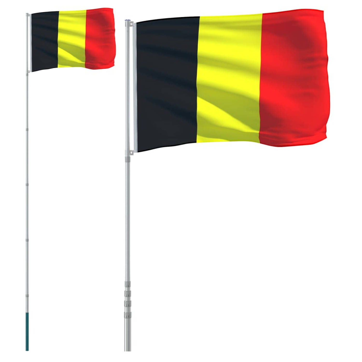 The Living Store Vlaggenset - Belgische vlag - 90 x 150 cm - Duurzaam polyester - Aluminium vlaggenmast - Verstelbare hoogte
