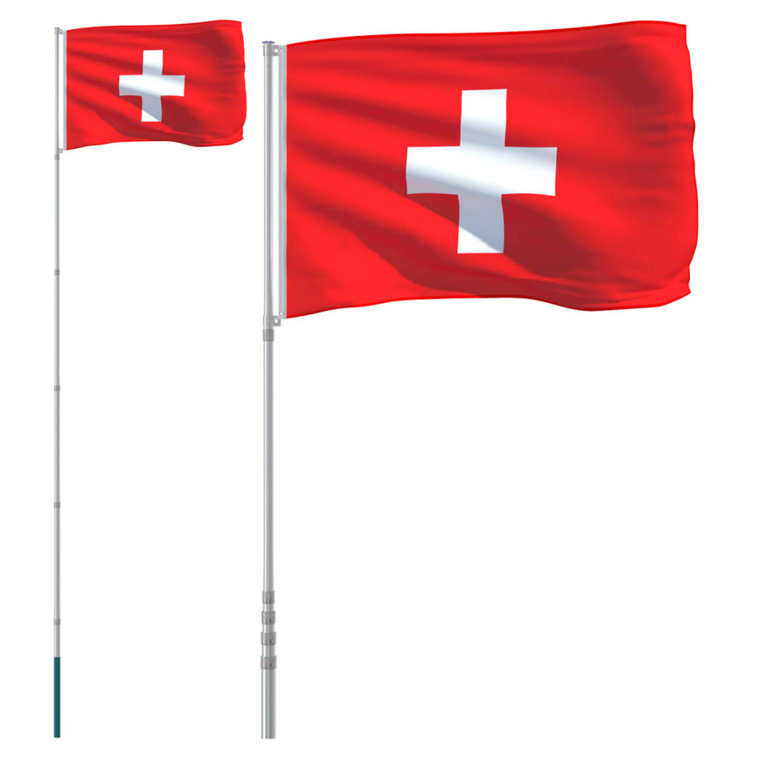The Living Store Zwitserland Vlaggenset - 90 x 150 cm - Duurzaam polyester - Aluminium Vlaggenmast - Verstelbare lengte - Stabiel frame - Eenvoudige bediening