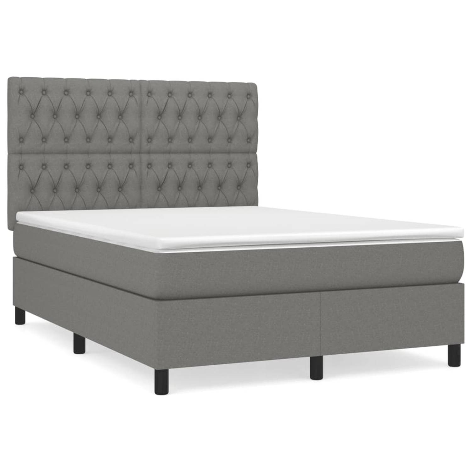 The Living Store Boxspringbed - Donkergrijs - 193 x 144 x 118/128 cm - Pocketvering matras - Middelharde ondersteuning - Huidvriendelijk topmatras - Inclusief montagehandleiding