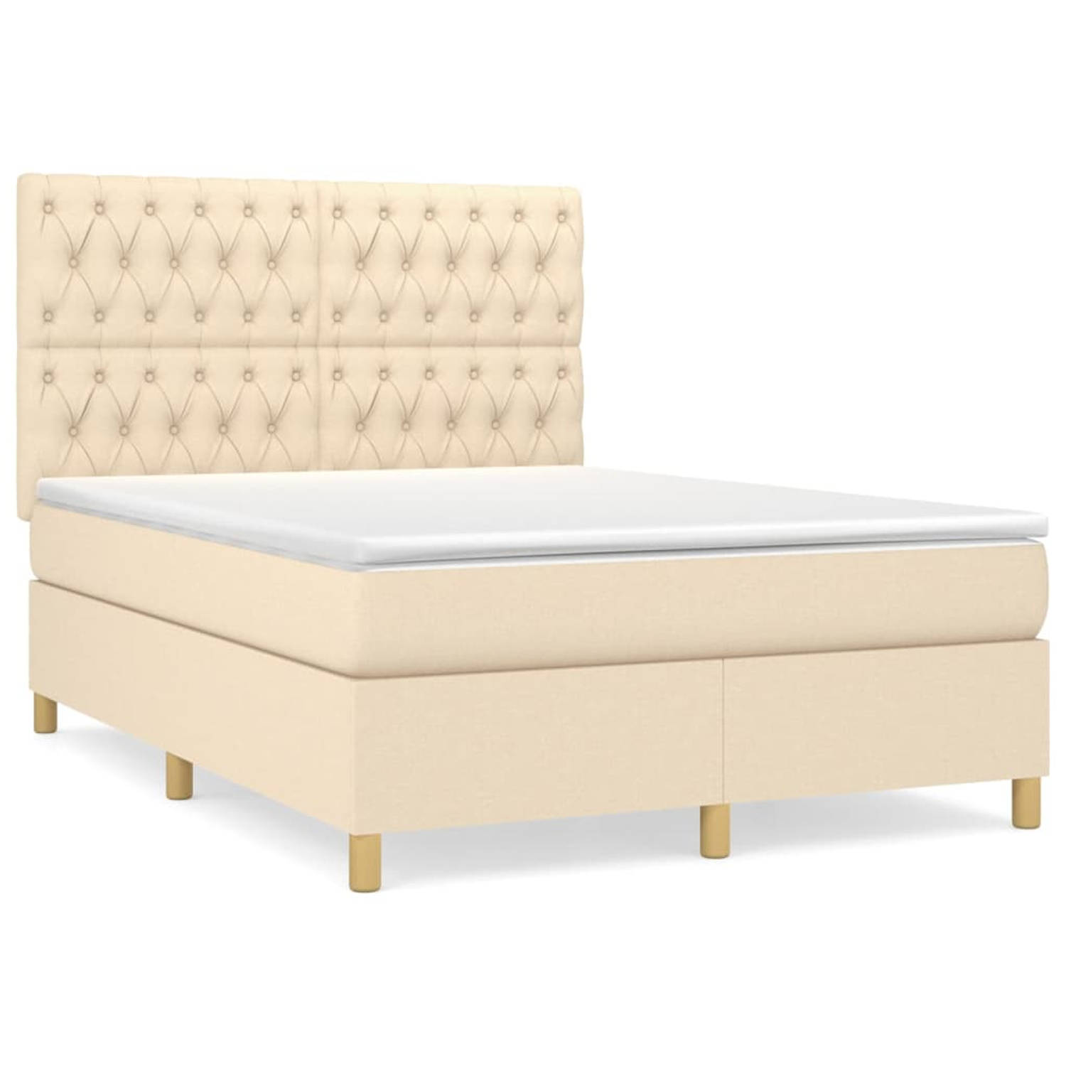 The Living Store Boxspringbed - naam - Bed met Pocketvering matras en Huidvriendelijk topmatras - Afmeting 140 x 190 cm - Kleur- crème en wit