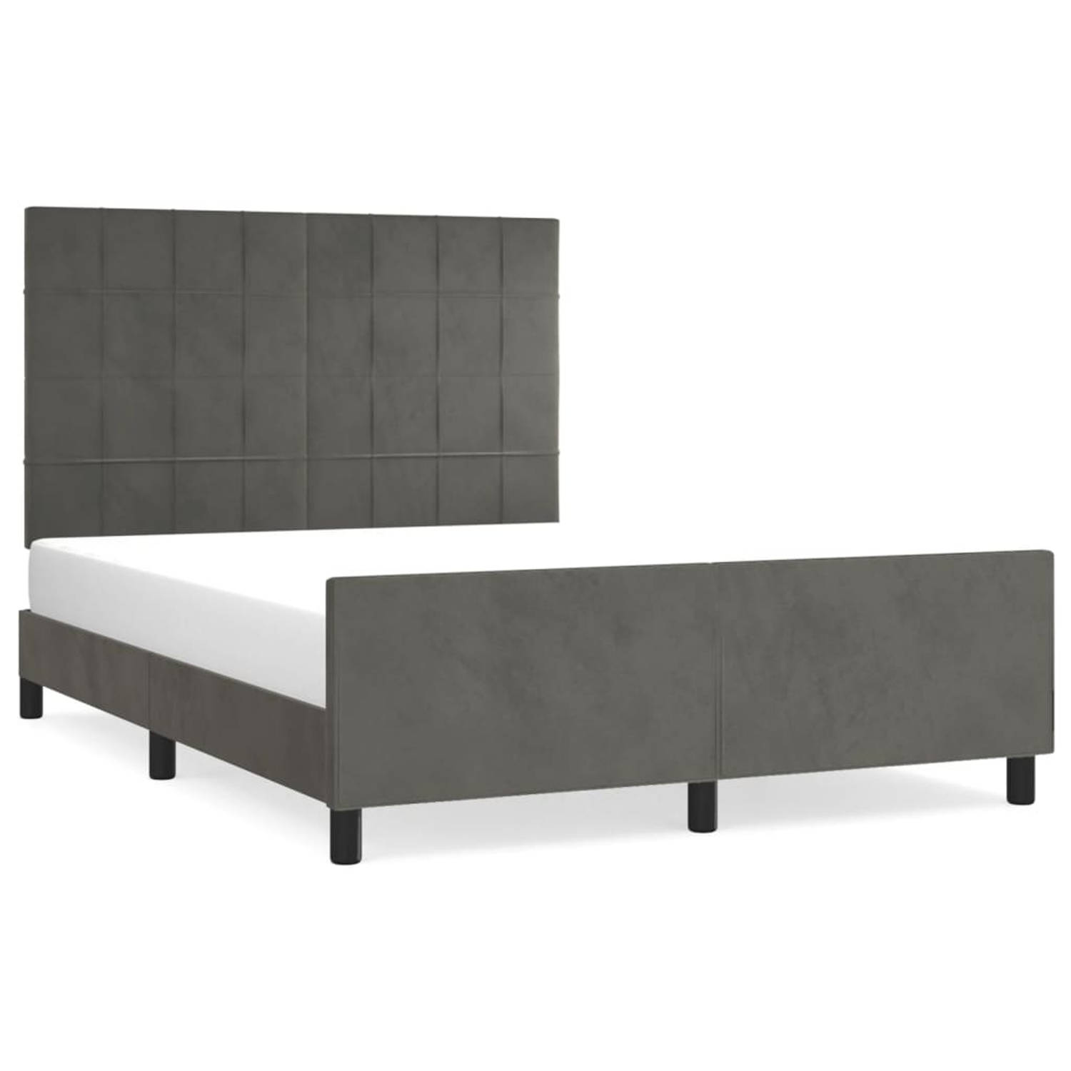 The Living Store Bedframe Donkergrijs Fluweel - Verstelbaar Hoofdeinde - Multiplex Lattenbodem - Comfortabele Ondersteuning