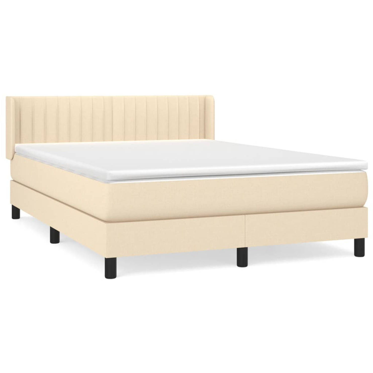 The Living Store Boxspringbed - Comfort Plus - Bed - 193 x 147 x 78/88 cm - Crème - Stof - Pocketvering matras - Middelharde ondersteuning - Huidvriendelijk topmatras