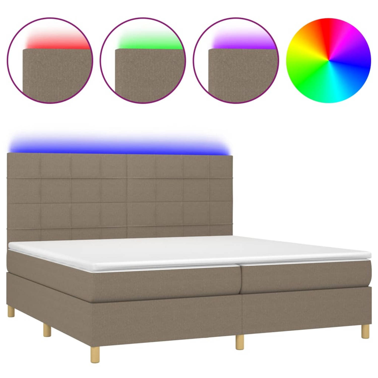 The Living Store Boxspring Bed - LED - Pocketvering Matras - Huidvriendelijk Topmatras - 203x200x128 cm - Taupe