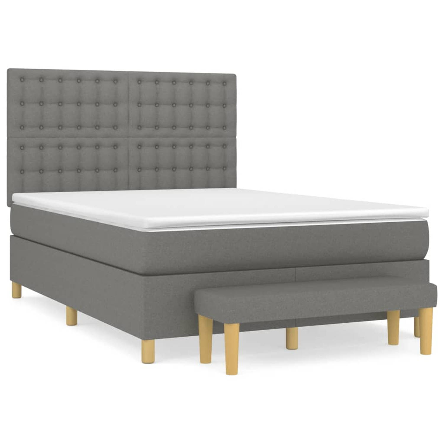 The Living Store Boxspring met matras stof donkergrijs 140x190 cm - Bed