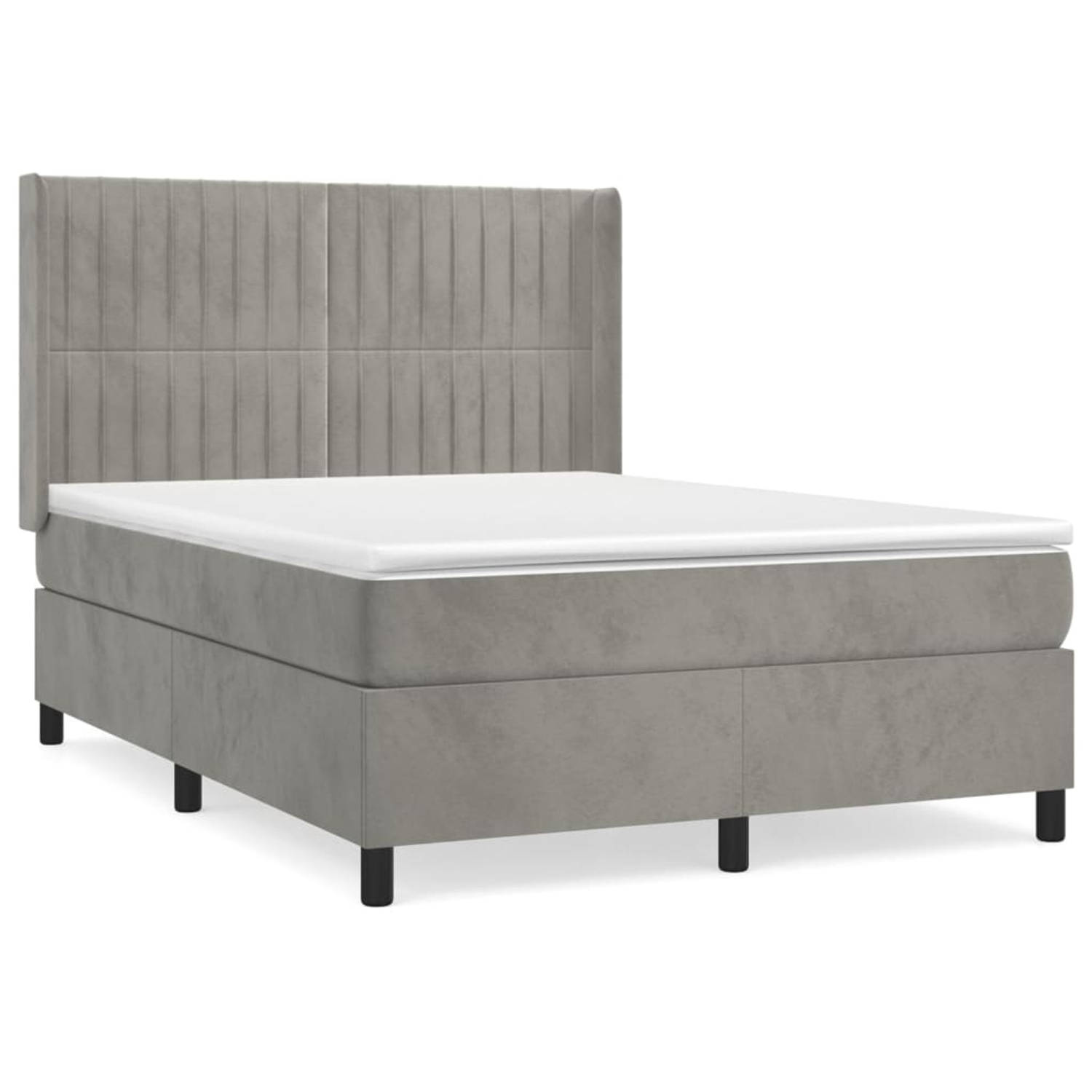 The Living Store Boxspringbed - fluweel - 140 x 190 cm - pocketvering - middelharde ondersteuning - huidvriendelijk topmatras