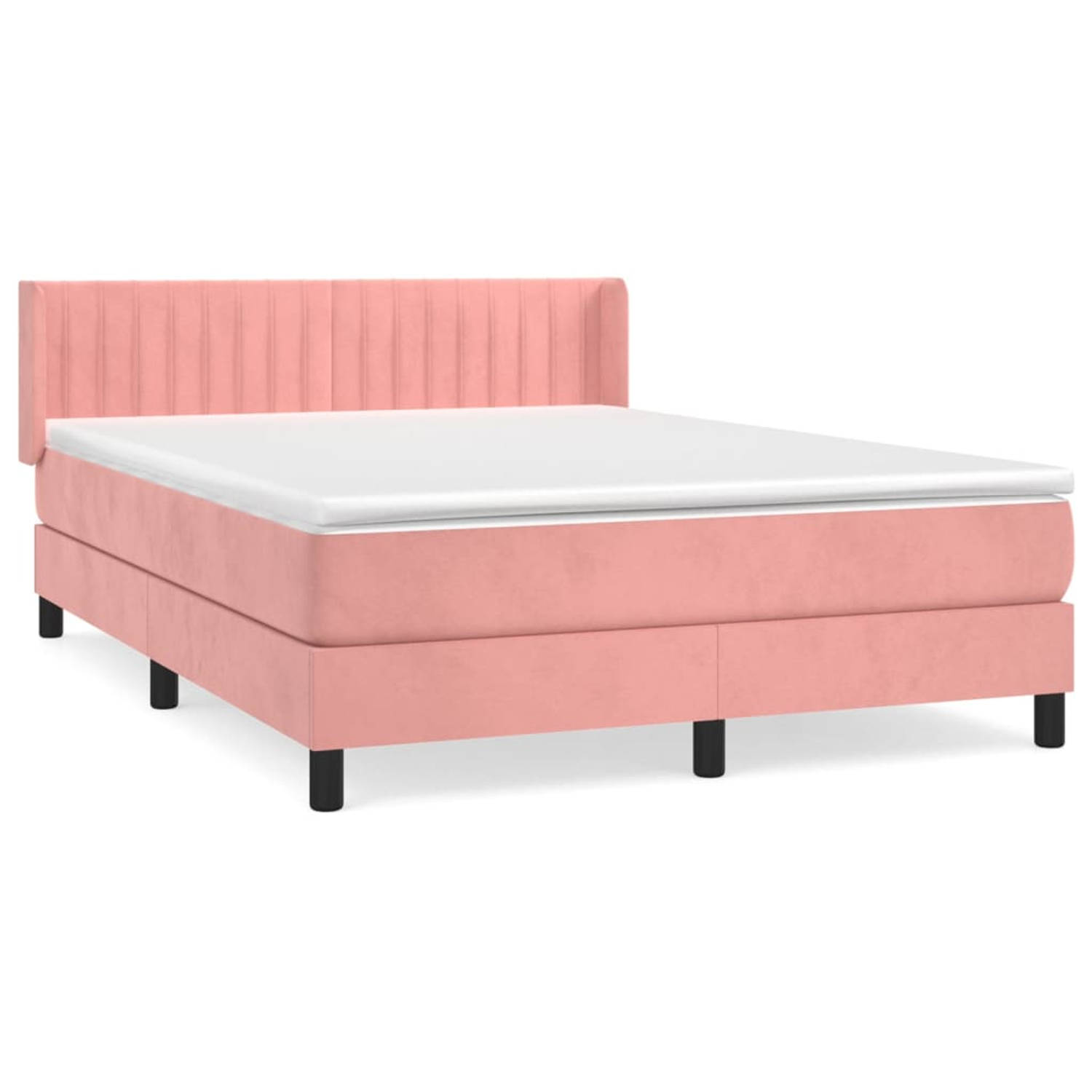 The Living Store Boxspringbed - Fluwelen - Bed Roze - 193 x 147 x 78/88 cm - Pocketvering