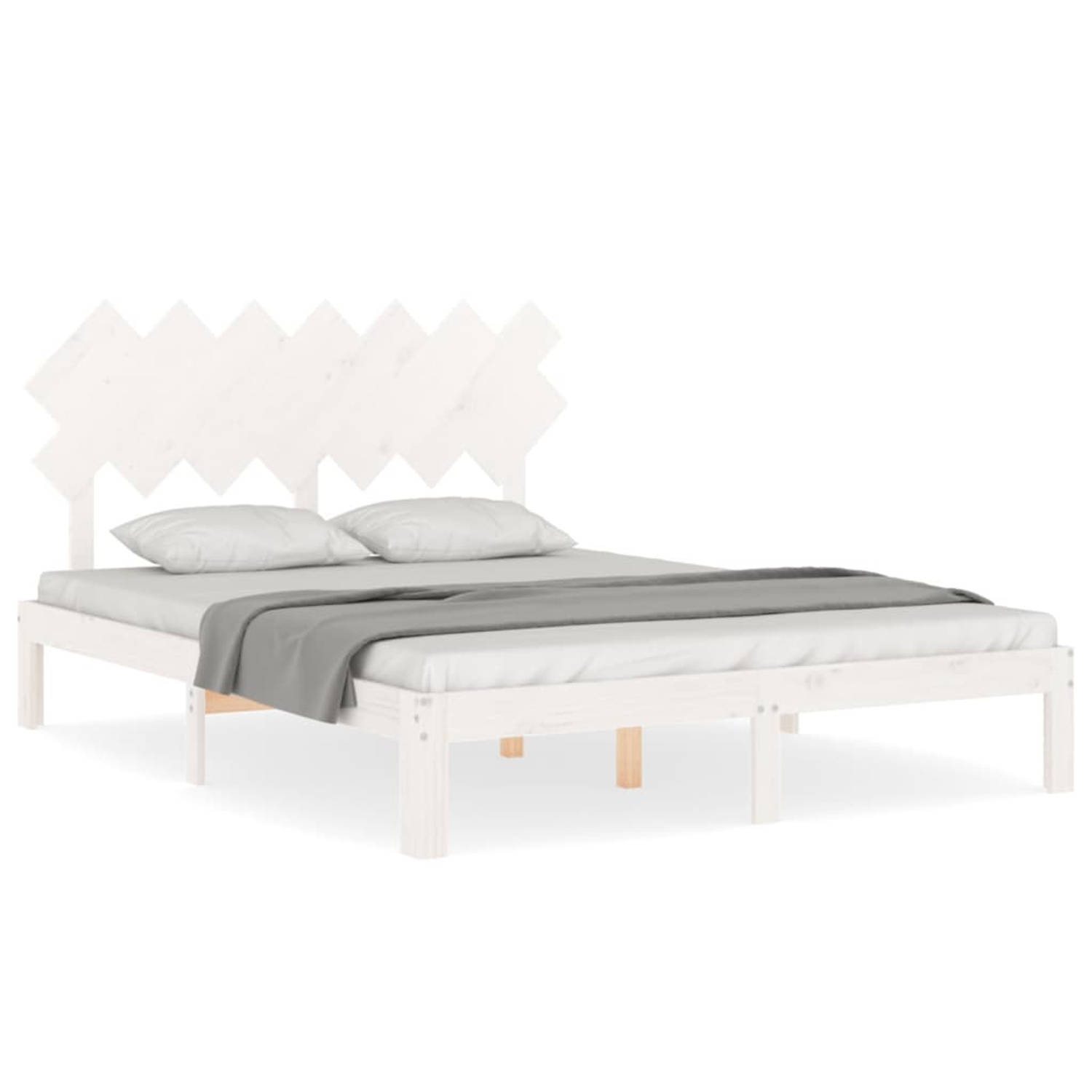 The Living Store Bedframe - Massief grenenhout - Wit - 193.5 x 143.5 x 80.5 cm