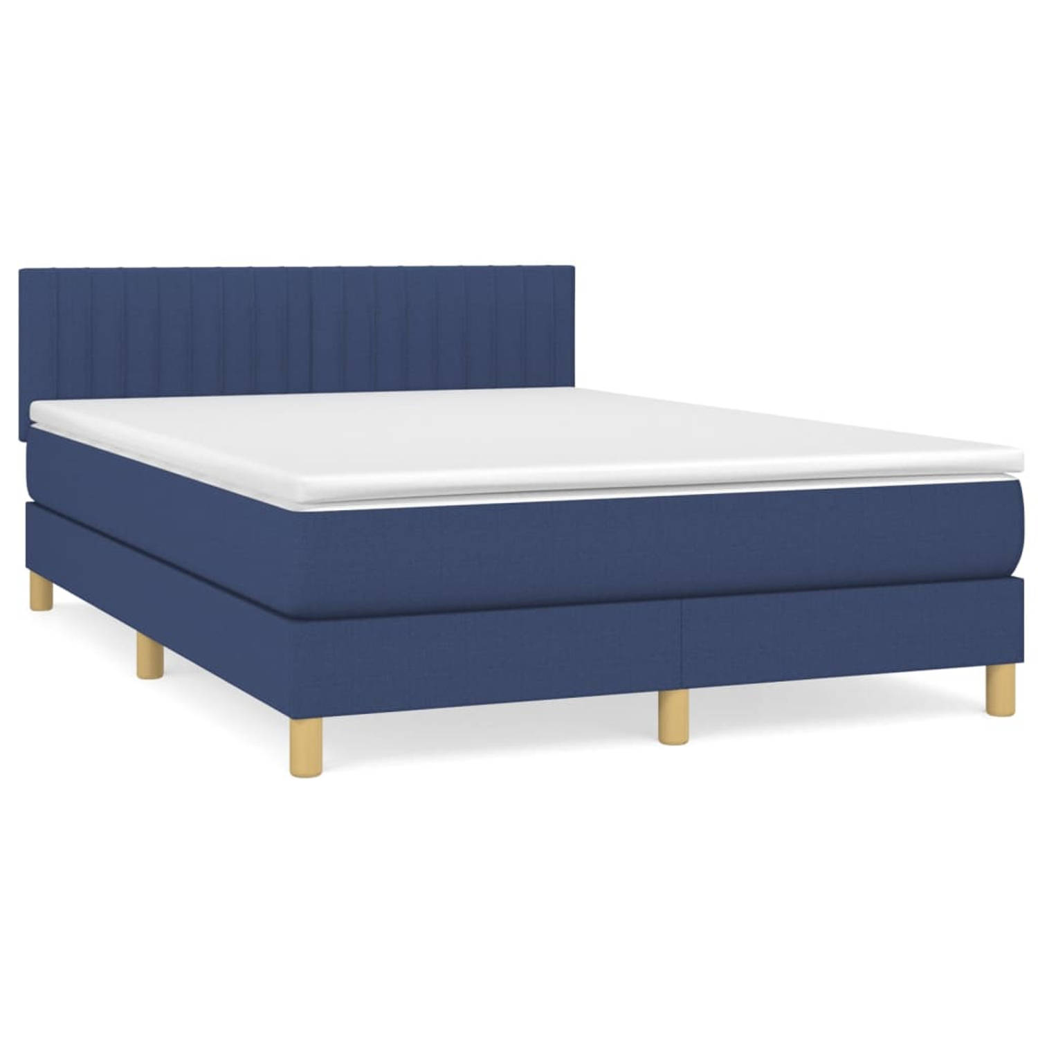 The Living Store Boxspringbed - Comfort - Bed - Afmeting- 193 x 144 x 78/88 cm - Kleur- Blauw - Materiaal- Stof - multiplex en bewerkt hout