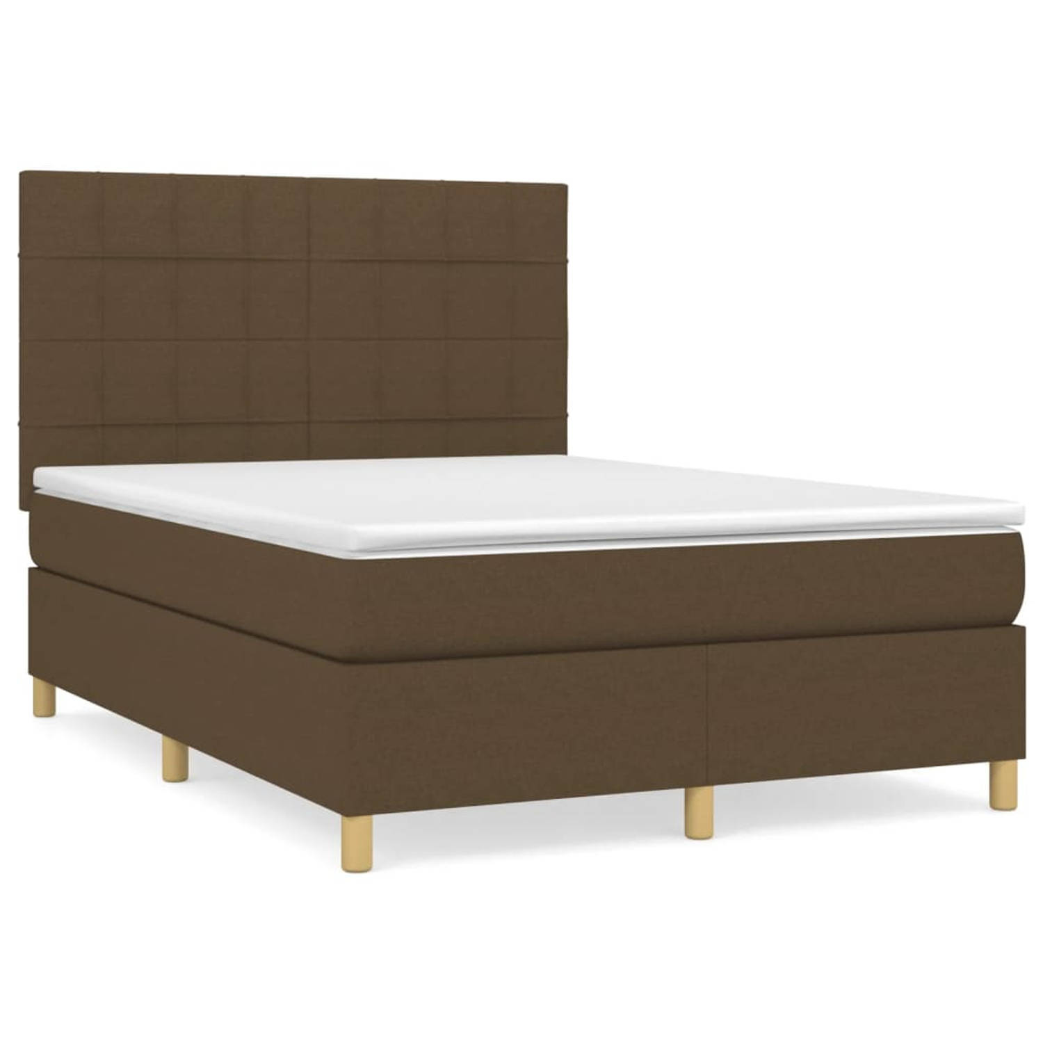 The Living Store Boxspring met matras stof donkerbruin 140x190 cm - Bed