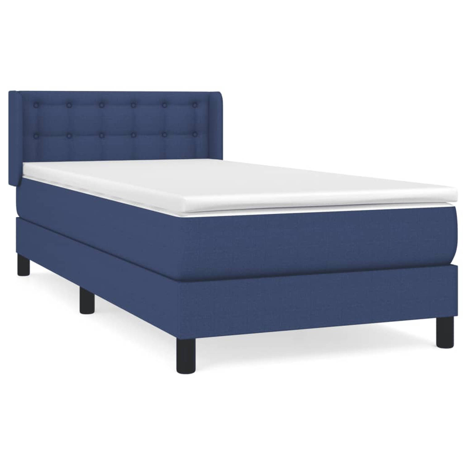 The Living Store Boxspring Bed - Pocketvering - 80 x 200 cm - Blauw - Verstelbaar hoofdbord - Middelharde ondersteuning - Huidvriendelijk topmatras - Duurzaam materiaal - Snelle mo