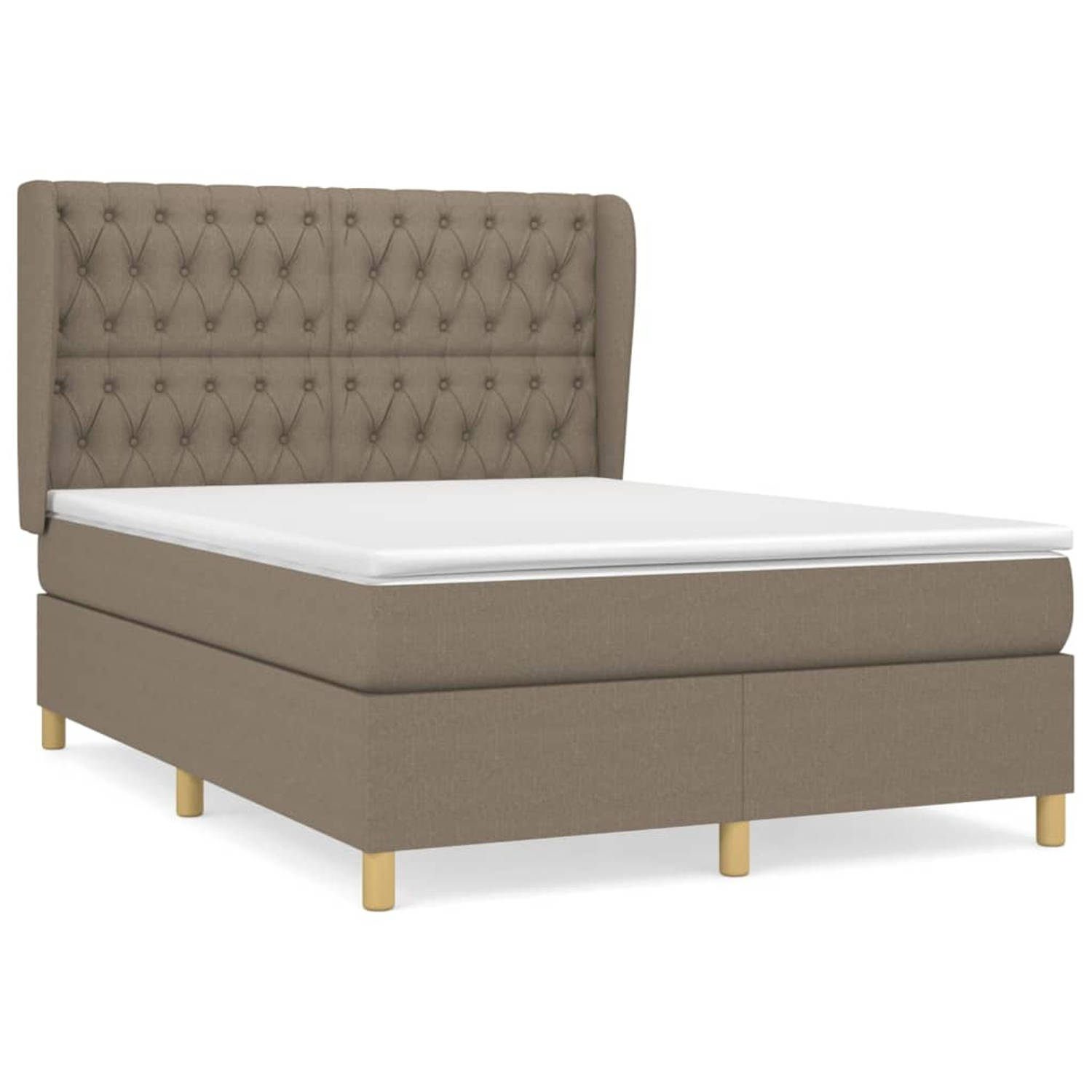 The Living Store Boxspring met matras stof taupe 140x190 cm - Bed