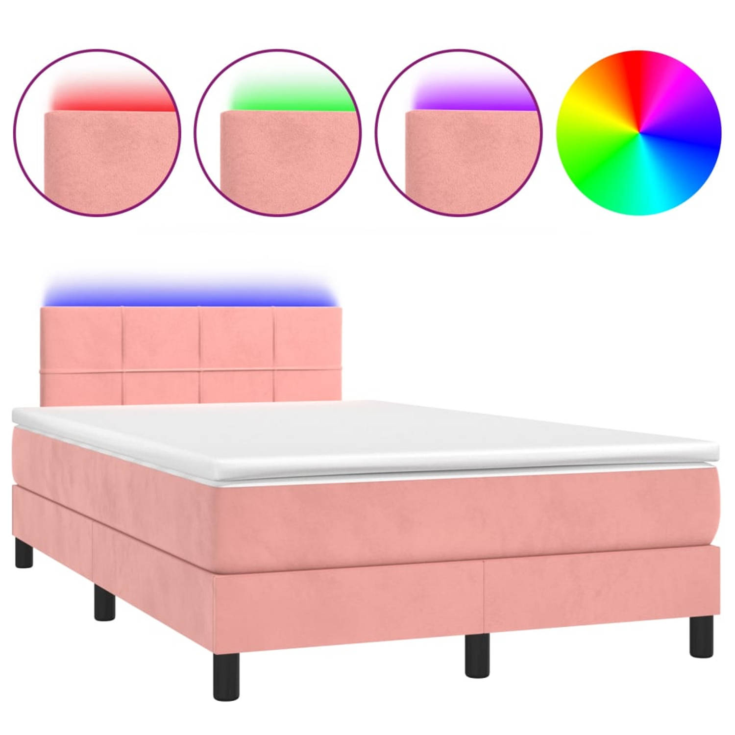 The Living Store Bed Roze Fluweel - 203x120x78/88 cm - LED - Pocketvering Matras - Huidvriendelijk topmatras