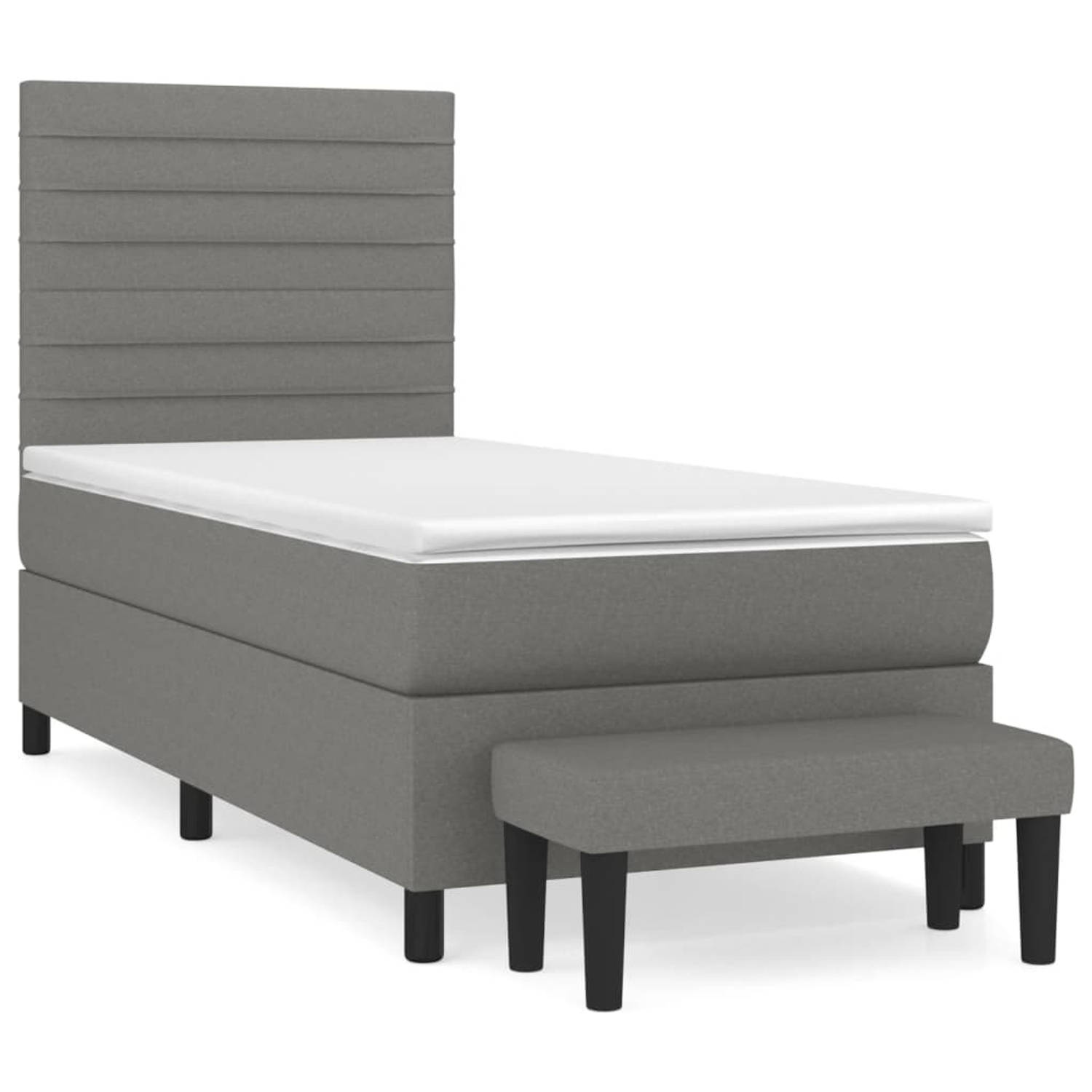 The Living Store Boxspringbed - Donkergrijs - 203 x 90 x 118/128 cm - Duurzaam - In hoogte verstelbaar - Pocketvering matras - Middelharde ondersteuning - Huidvriendelijk topmatras