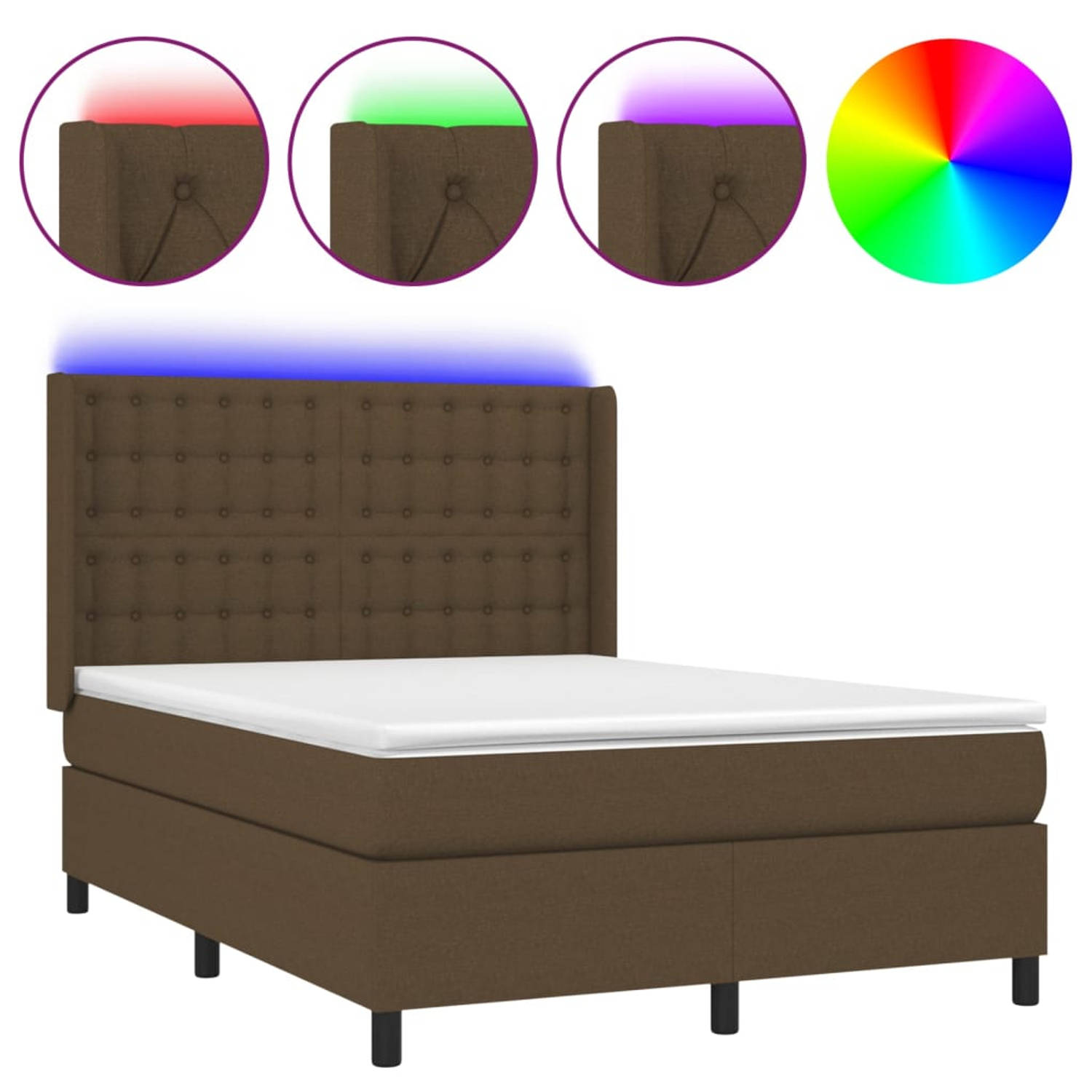 The Living Store Bed - Boxspring - 140 x 200 - LED - Pocketvering - Huidvriendelijk