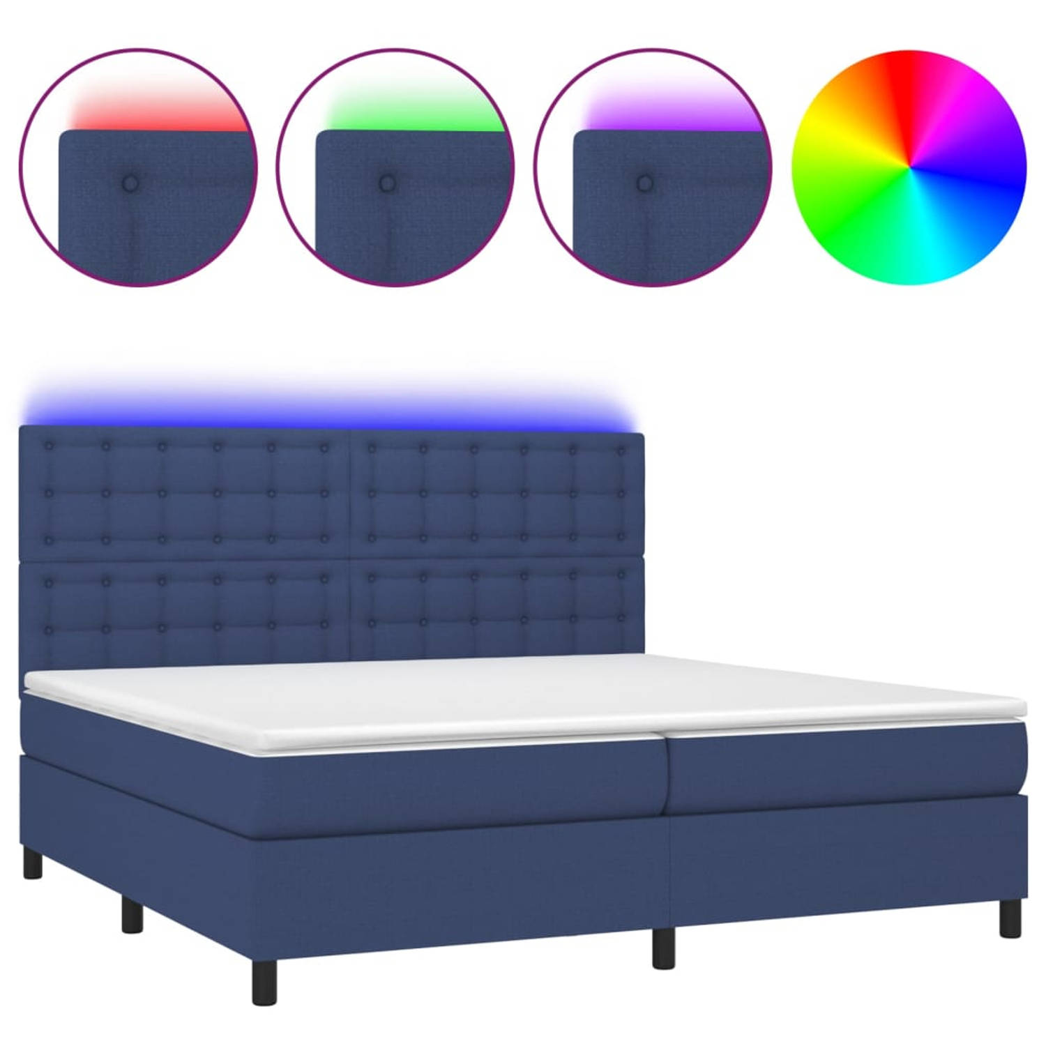 The Living Store Boxspring Blauw - Bedframe met LED en Pocketvering Matras - Hoogte Verstelbaar Hoofdbord - Huidvriendelijk Topmatras - Incl - Montagehandleiding