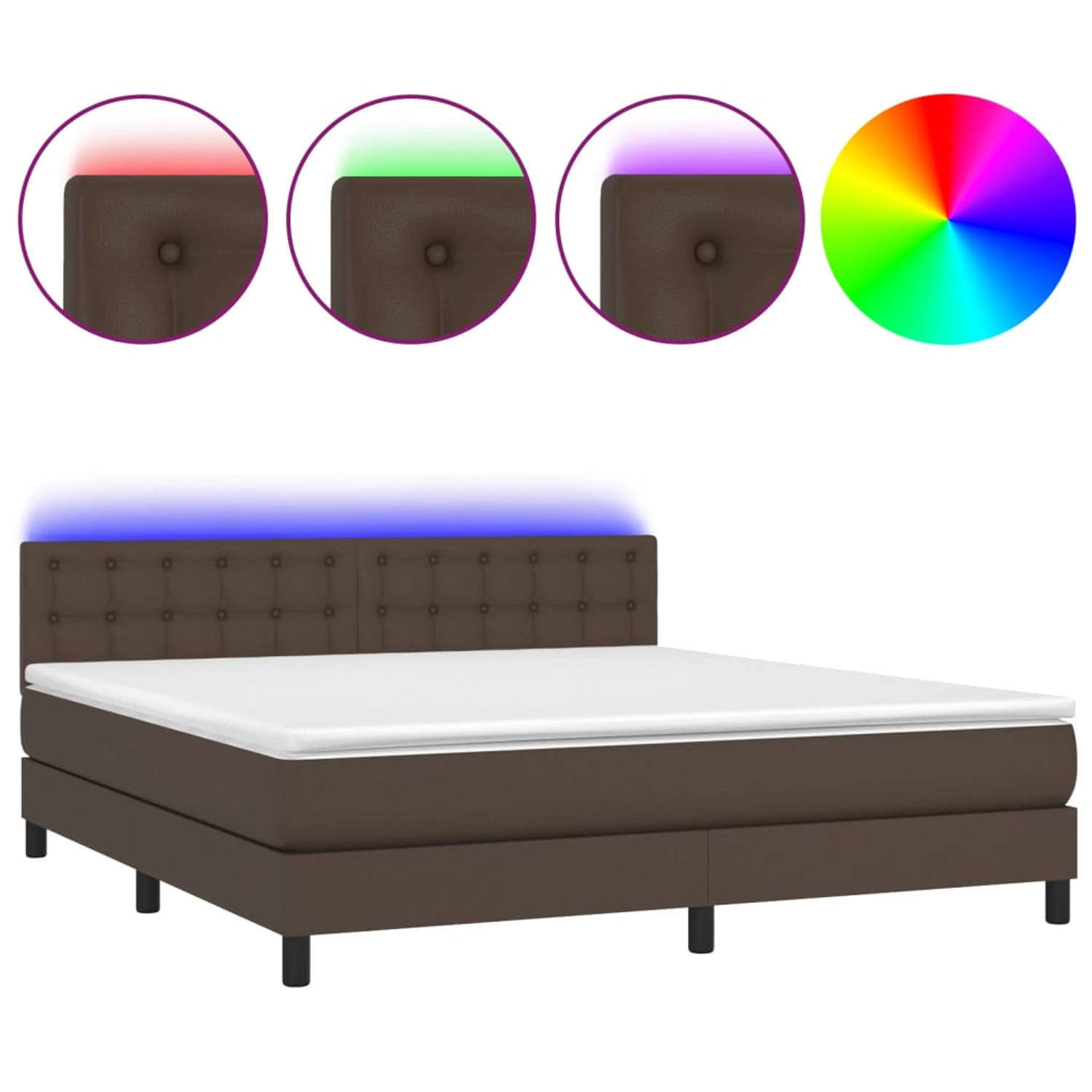 The Living Store Boxspring met matras en LED kunstleer bruin 160x200 cm - Bed