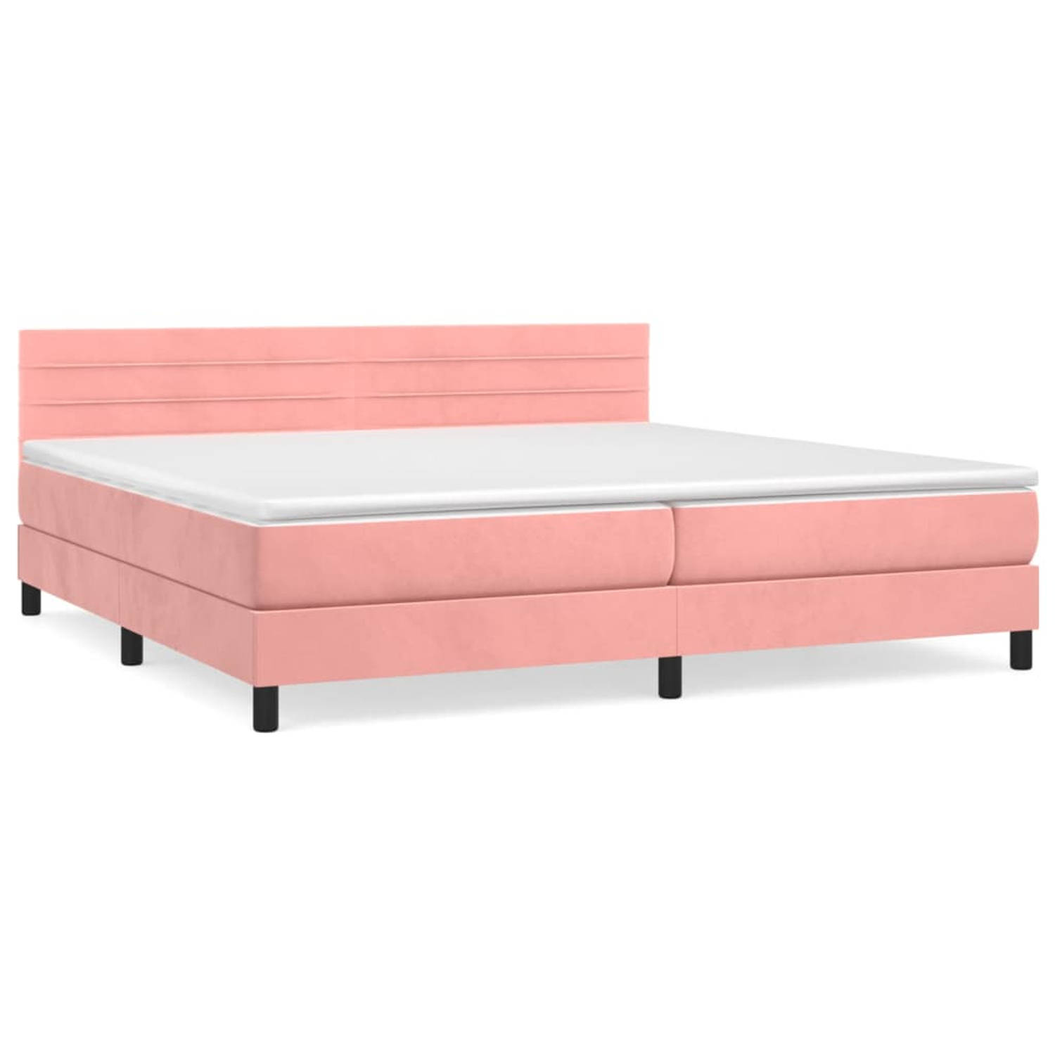The Living Store Boxspringbed - Fluweel - Roze - 203 x 200 x 78/88 cm - Pocketvering