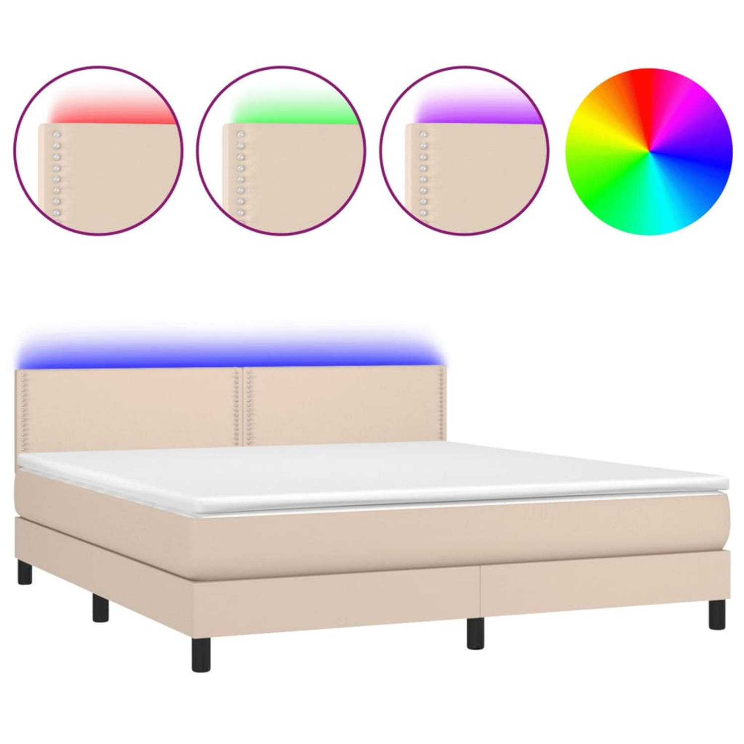 The Living Store Boxspring Bed - Kunstleer - 203x160x78/88cm - LED - Pocketvering Matras - Huidvriendelijk topmatras