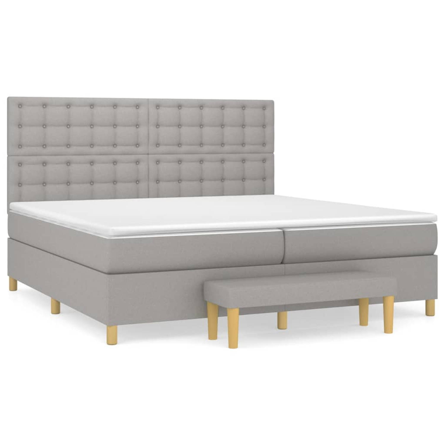 The Living Store Boxspringbed - Comfort - Bed - Afmeting- 203 x 200 x 118/128 cm - Kleur- Lichtgrijs