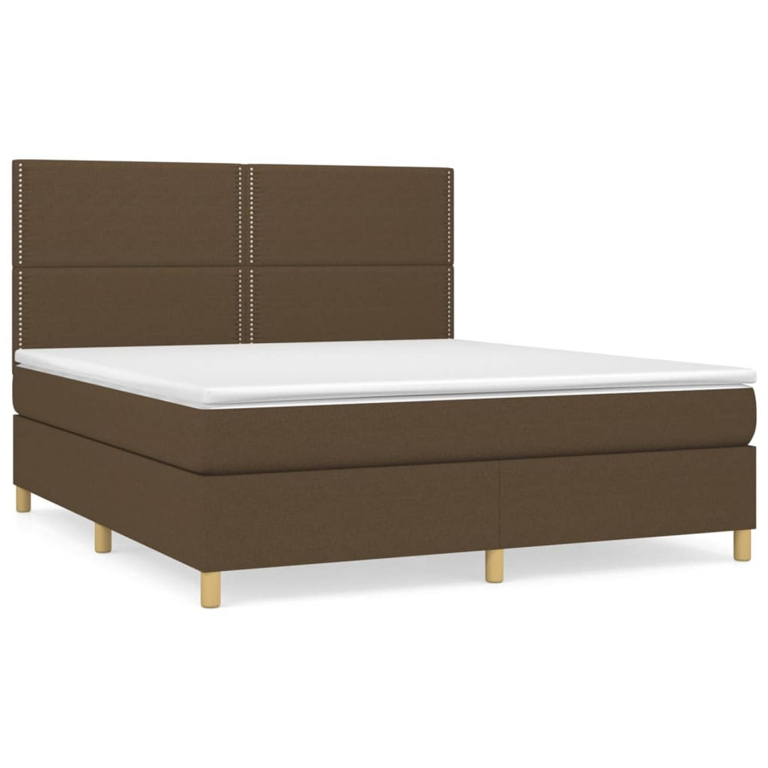 The Living Store Boxspringbed - Comfort Plus - Bed - 203 x 160 x 118/128 cm - Donkerbruin - Stof (100% polyester)