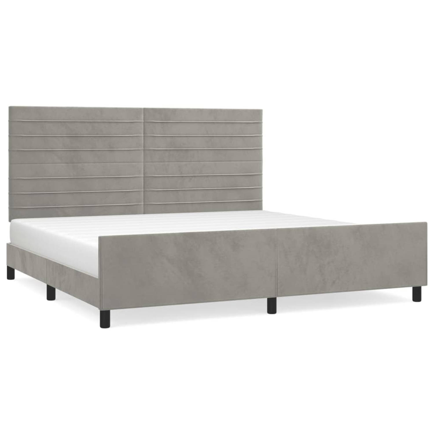 The Living Store Bedframe - Fluweel - Verstelbaar - Ondersteunende poten - Multiplex lattenbodem - Comfortabele ondersteuning - Lichtgrijs - 203 x 206 x 118/128 cm - Geschikt voor