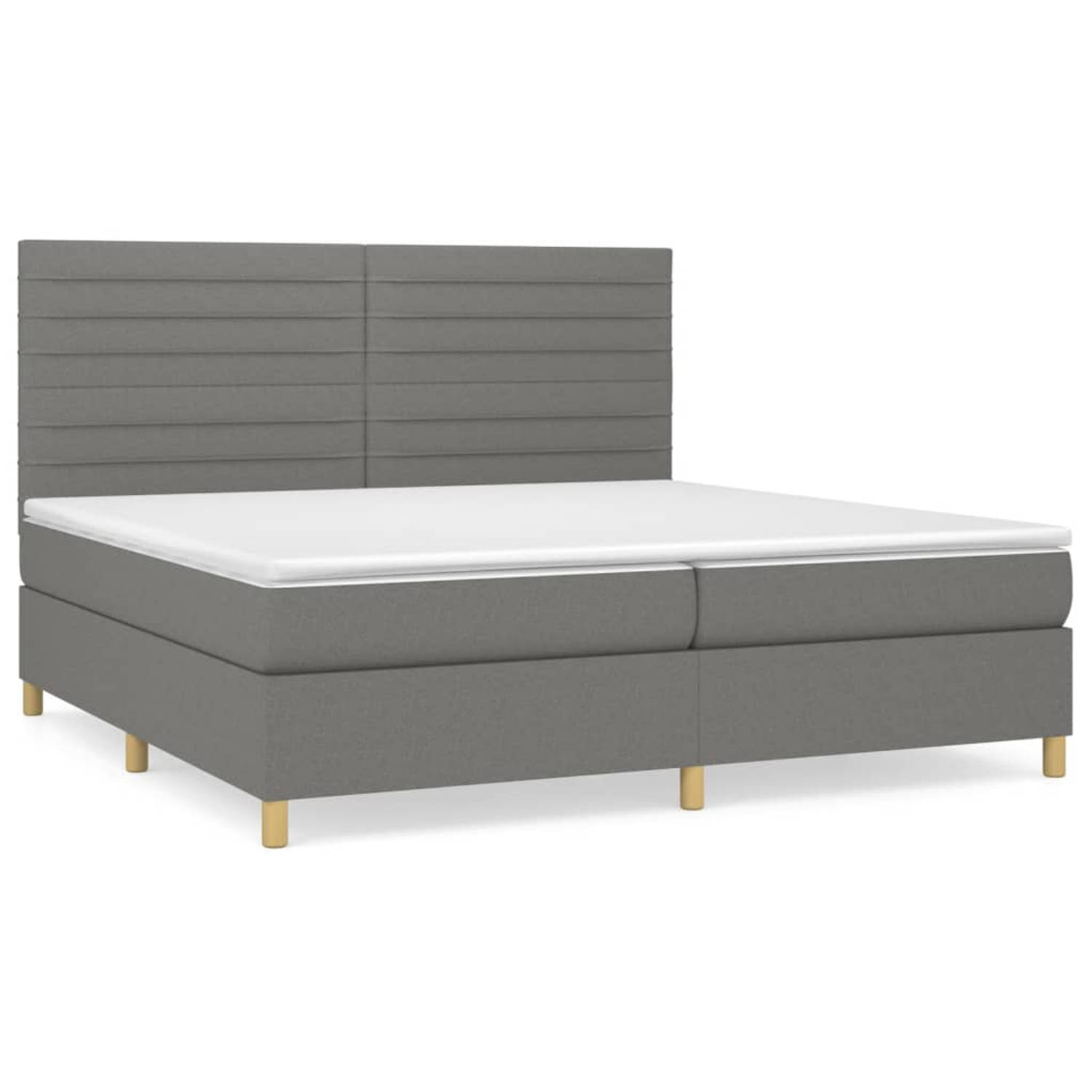 The Living Store Boxspringbed - Comfort - Bed - 203 x 200 x 118/128 cm - Donkergrijs - 100% polyester