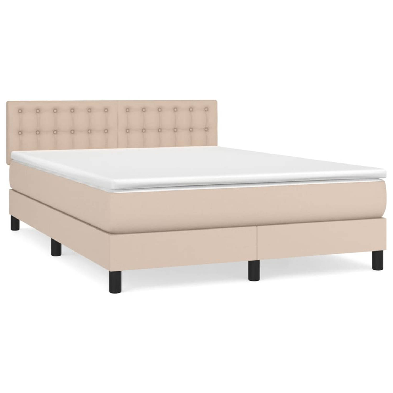 The Living Store Boxspringbed - cappuccino kunstleer - 140 x 200 cm - pocketvering matras