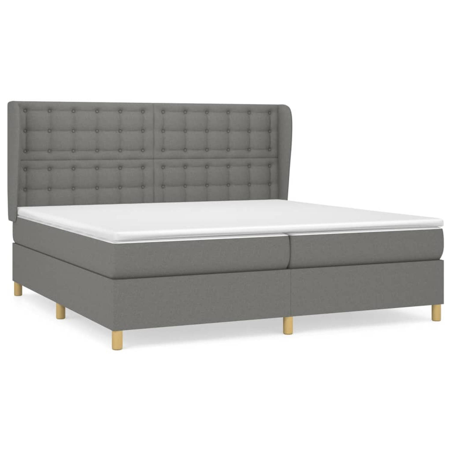 The Living Store Boxspringbed - Donkergrijs - 203 x 203 x 118/128 cm - Pocketvering matras - Middelharde ondersteuning - Huidvriendelijk topmatras