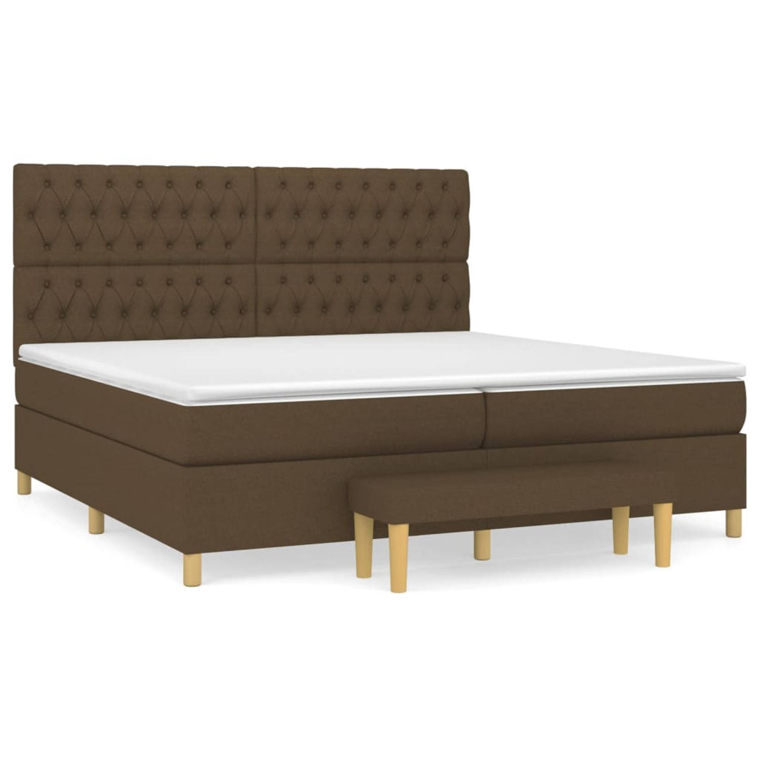 The Living Store Boxspringbed - Pocketvering - 203 x 200 x 118/128 cm - Donkerbruin