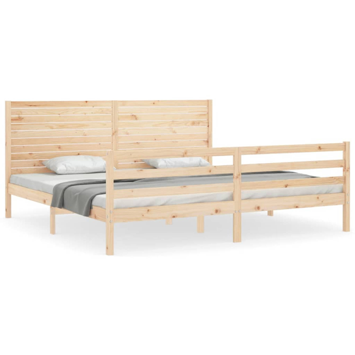 The Living Store Grenenhouten Bedframe - Bedframes - 205.5 x 205.5 cm - Massief grenenhout - Multiplex lattenbodem - Functioneel hoofd- en voeteneinde - Matras niet inbegrepen - Mo