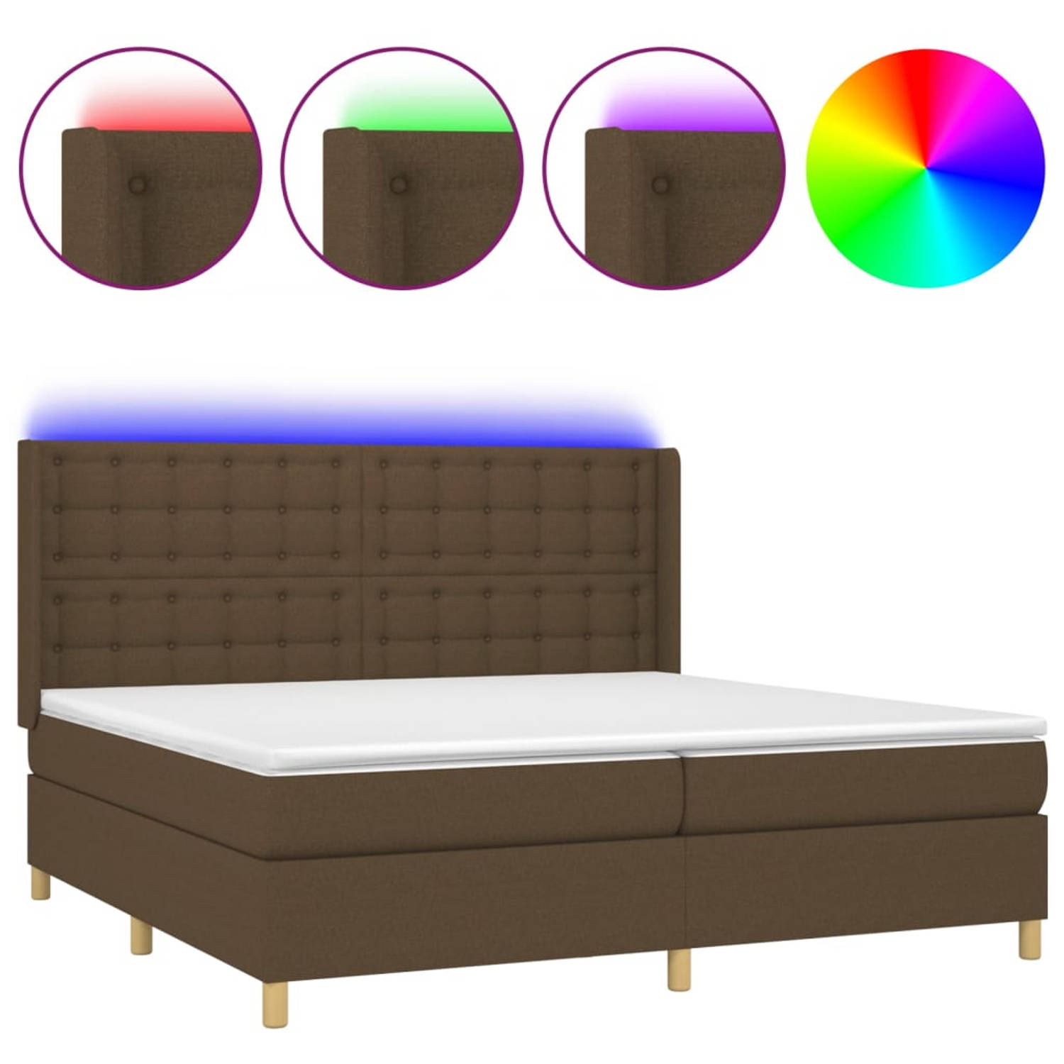 The Living Store Boxspring met matras en LED stof donkerbruin 200x200 cm - Bed