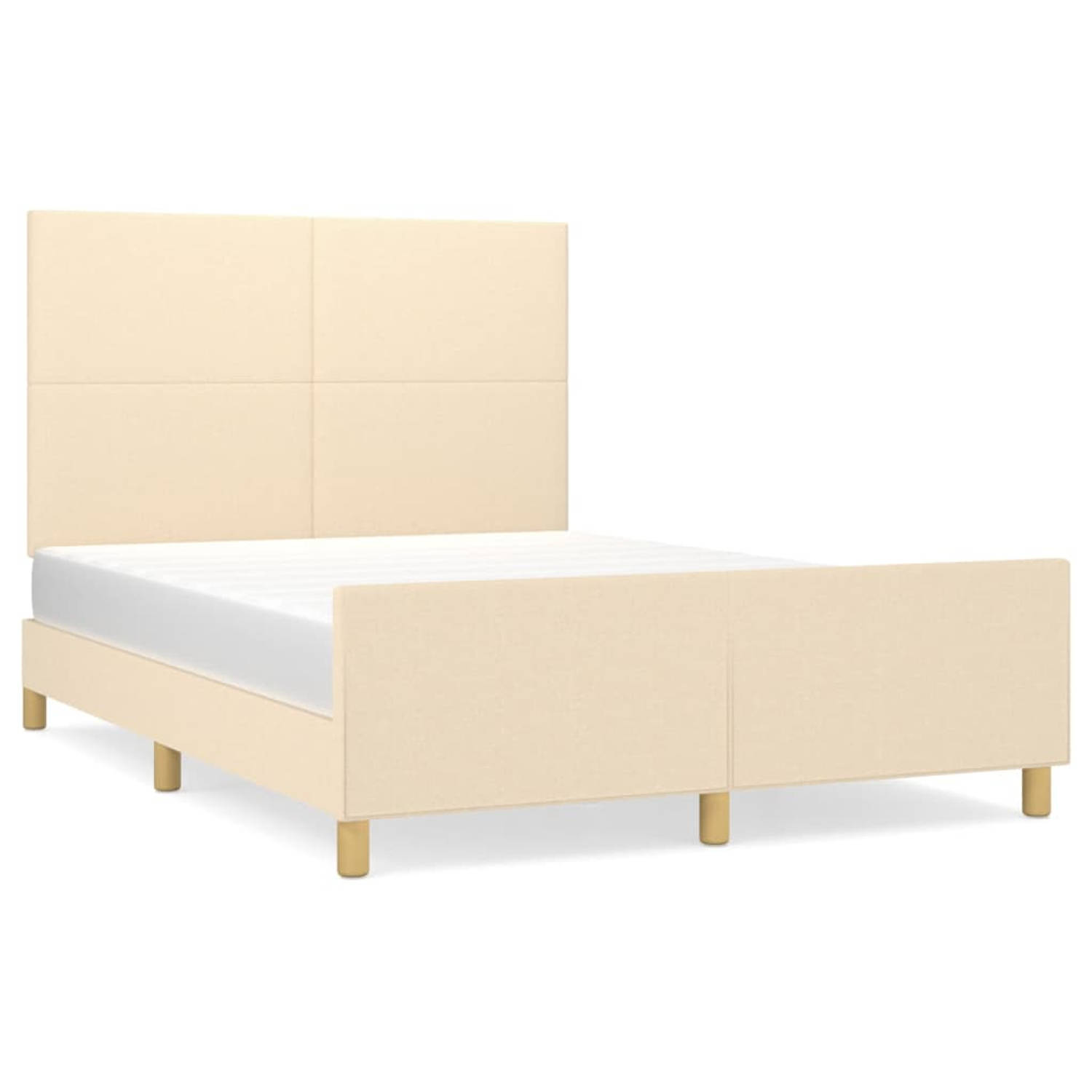 The Living Store Bedframe met hoofdeinde stof crèmekleurig 140x200 cm - Bed