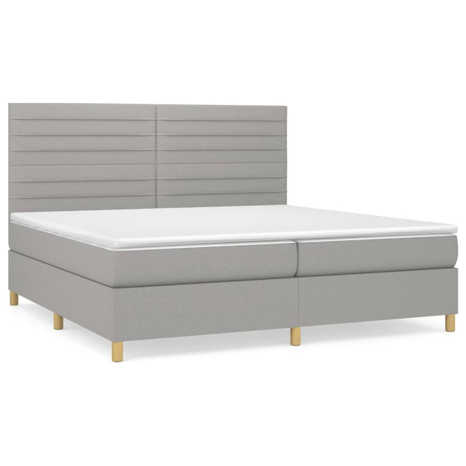 The Living Store Boxspringbed Lichtgrijs 203x200x118/128cm + 2 matrassen en topmatras The Living Store