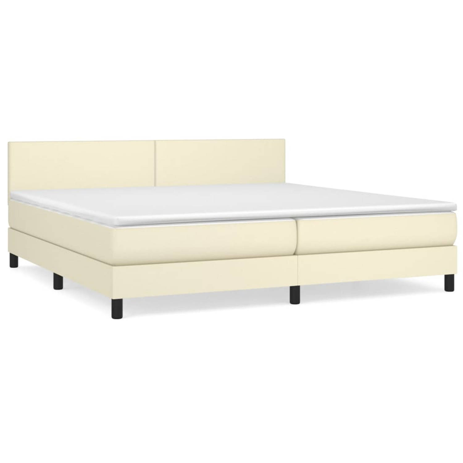 The Living Store Boxspringbed - Crème Kunstleer - 203x200x78/88 cm - Verstelbaar hoofdbord - Pocketvering matras - Middelharde ondersteuning - Huidvriendelijk topmatras