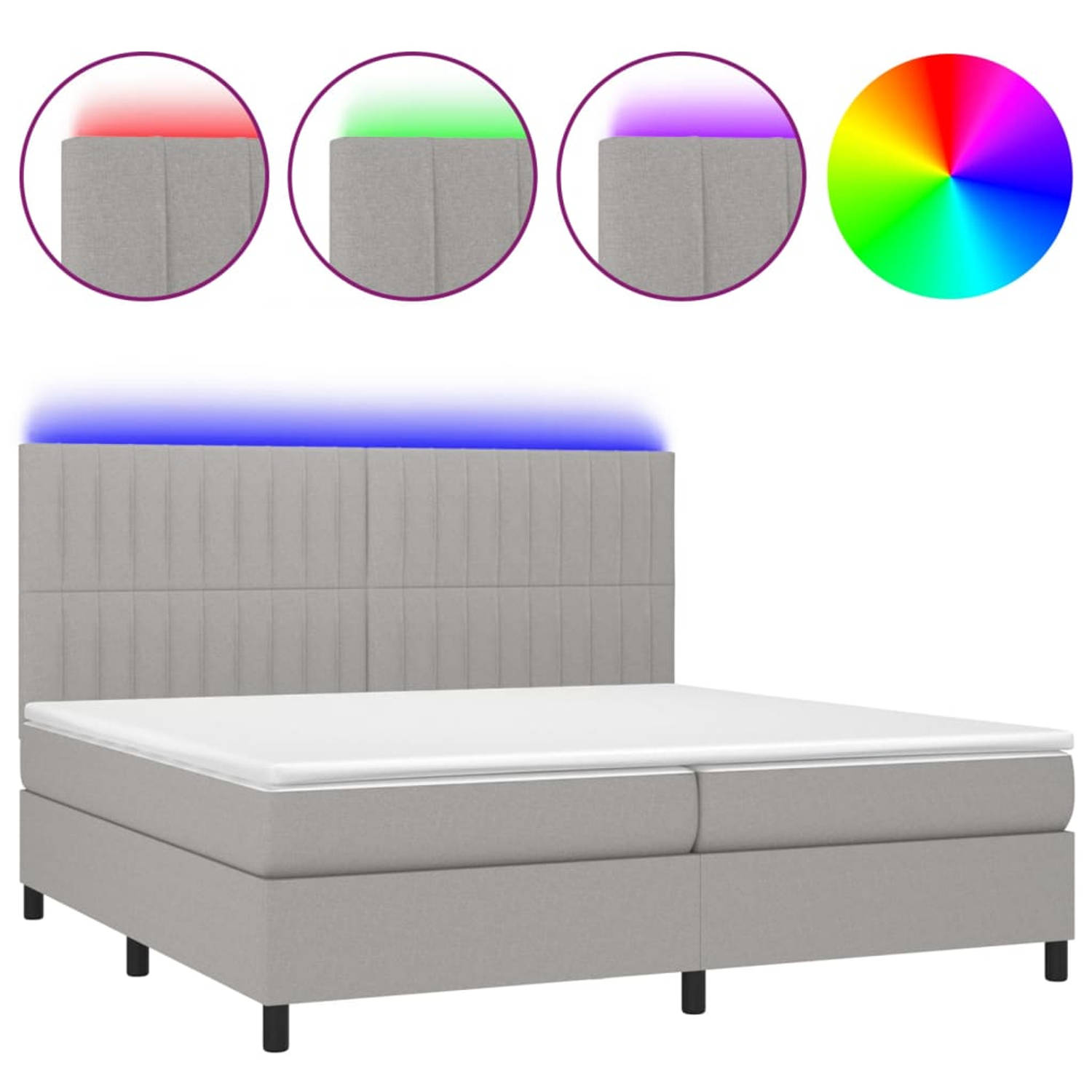 The Living Store Boxspring Bed - Pocketvering - LED - Lichtgrijs - 203x200x118/128 cm