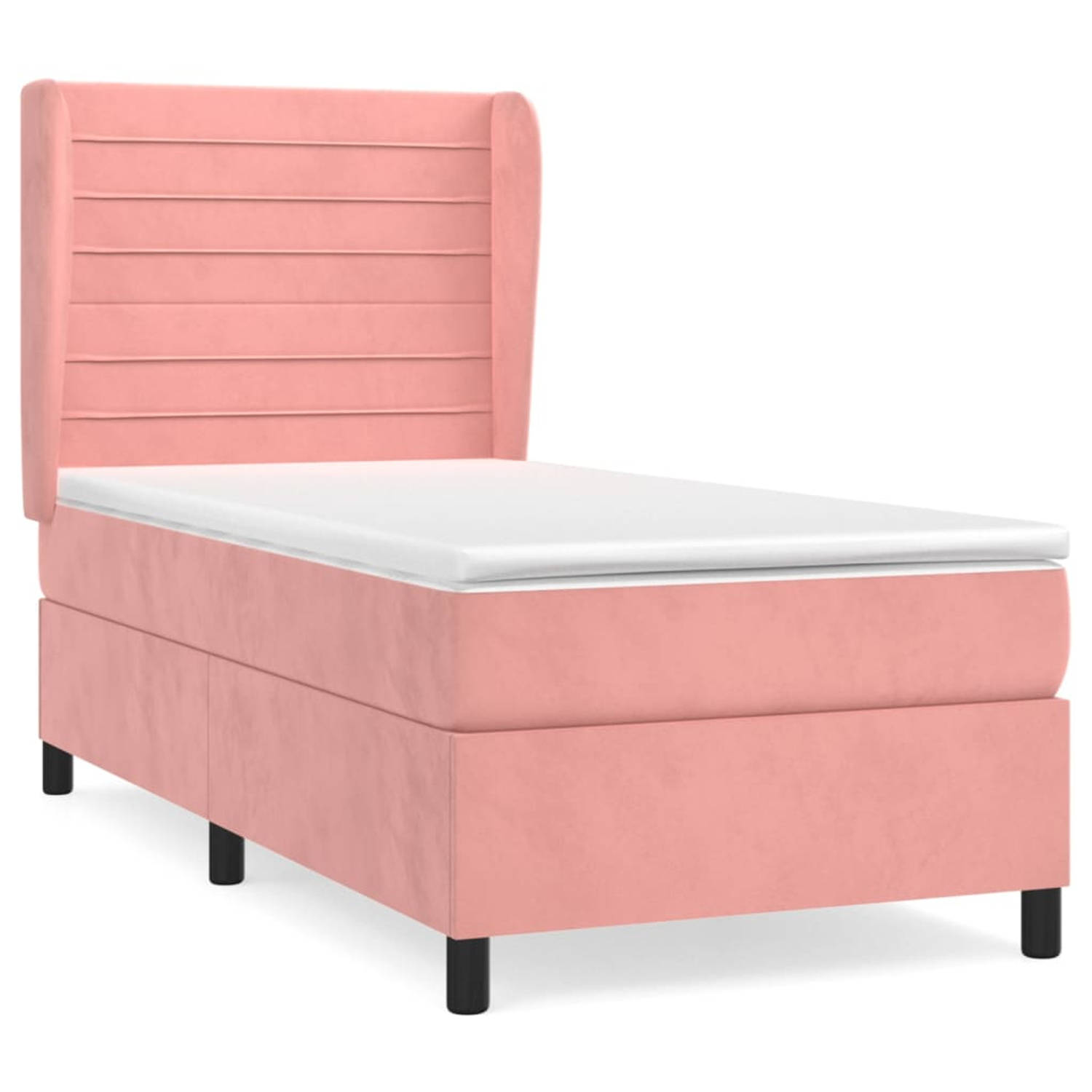 The Living Store Boxspringbed - Fluweel - Roze - 203 x 103 x 118/128 cm - Pocketvering