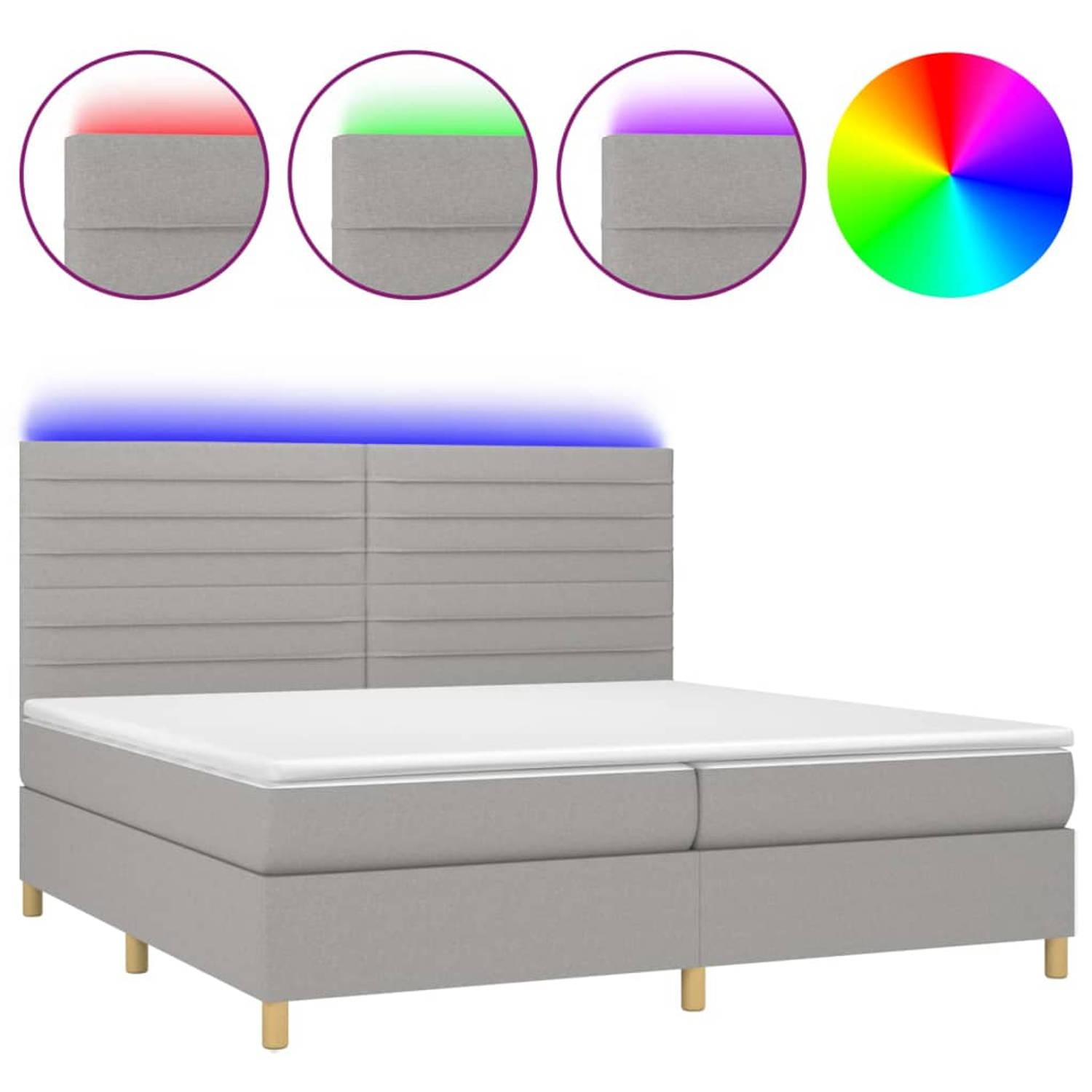 The Living Store Boxspring - LED - Lichtgrijs - 203x200x118/128 cm - Pocketvering