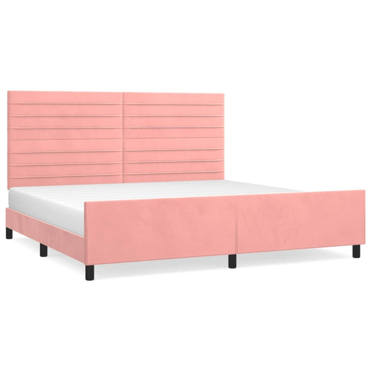 The Living Store Bedframe - Bedframe met hoofd- en voeteneind - Roze fluweel - Verstelbaar - Met poten - Multiplex