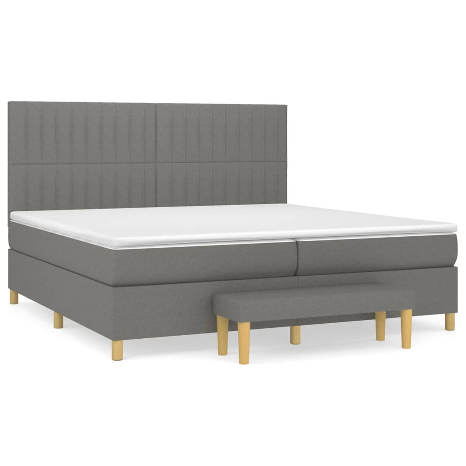 The Living Store Boxspring bed - Donkergrijs - 203 x 200 x 118/128 cm - Inclusief Matrassen en Bankje