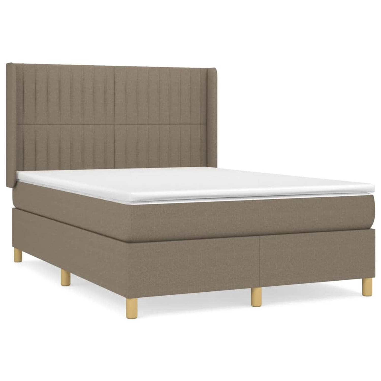 The Living Store Boxspringbed - Pocketvering - Middelhard - 140 x 200 cm - Taupe en wit