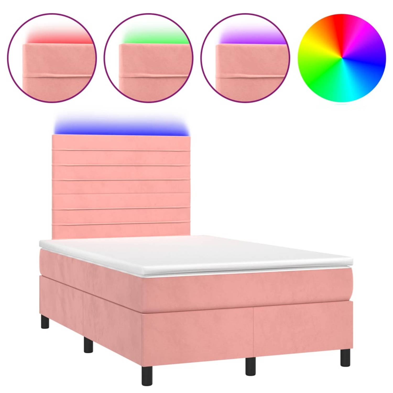 The Living Store Bed - LED Boxspring - 203x120 cm - Fluweel roze