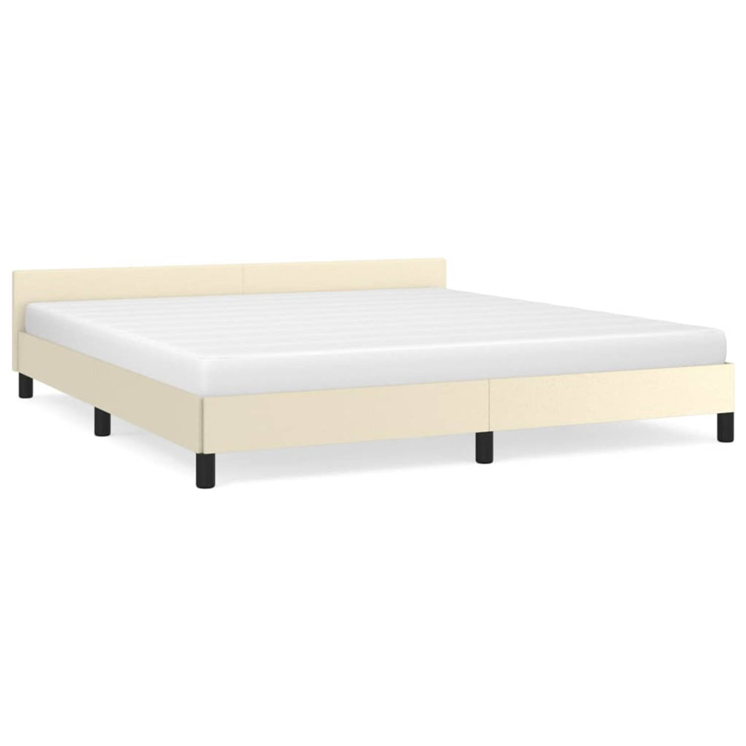 The Living Store Bedframe - Kunstleer - Multiplex lattenbodem - Crème - 203 x 163 x 50 cm - Geschikt voor 160 x 200 cm matras