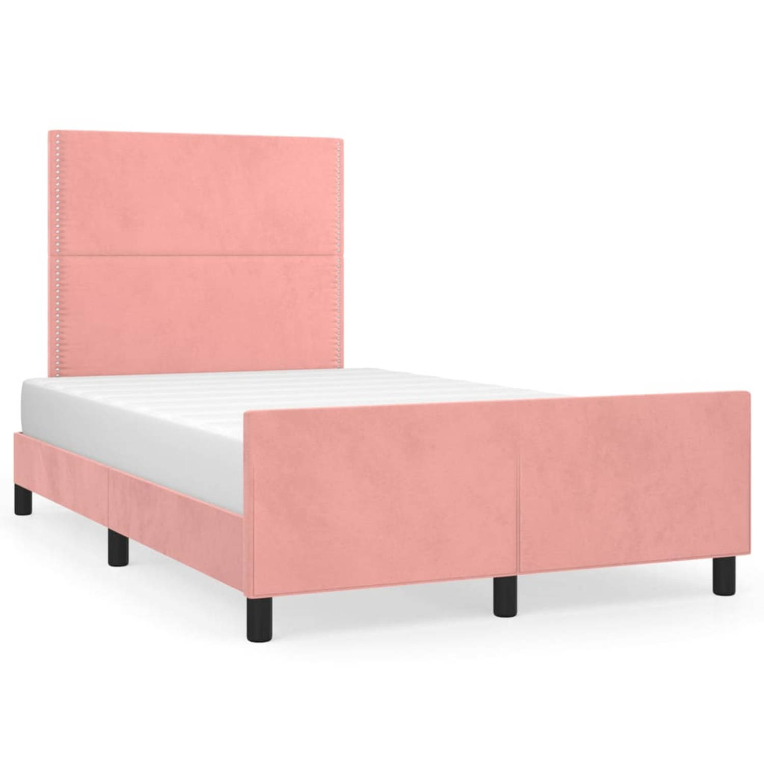 The Living Store Bedframe Comfortabel - Roze Fluweel - Verstelbare Hoogte - Ondersteunende Poten - Multiplex Lattenbodem - Comfortabele Ondersteuning - 203 x 126 x 118/128 cm - 120
