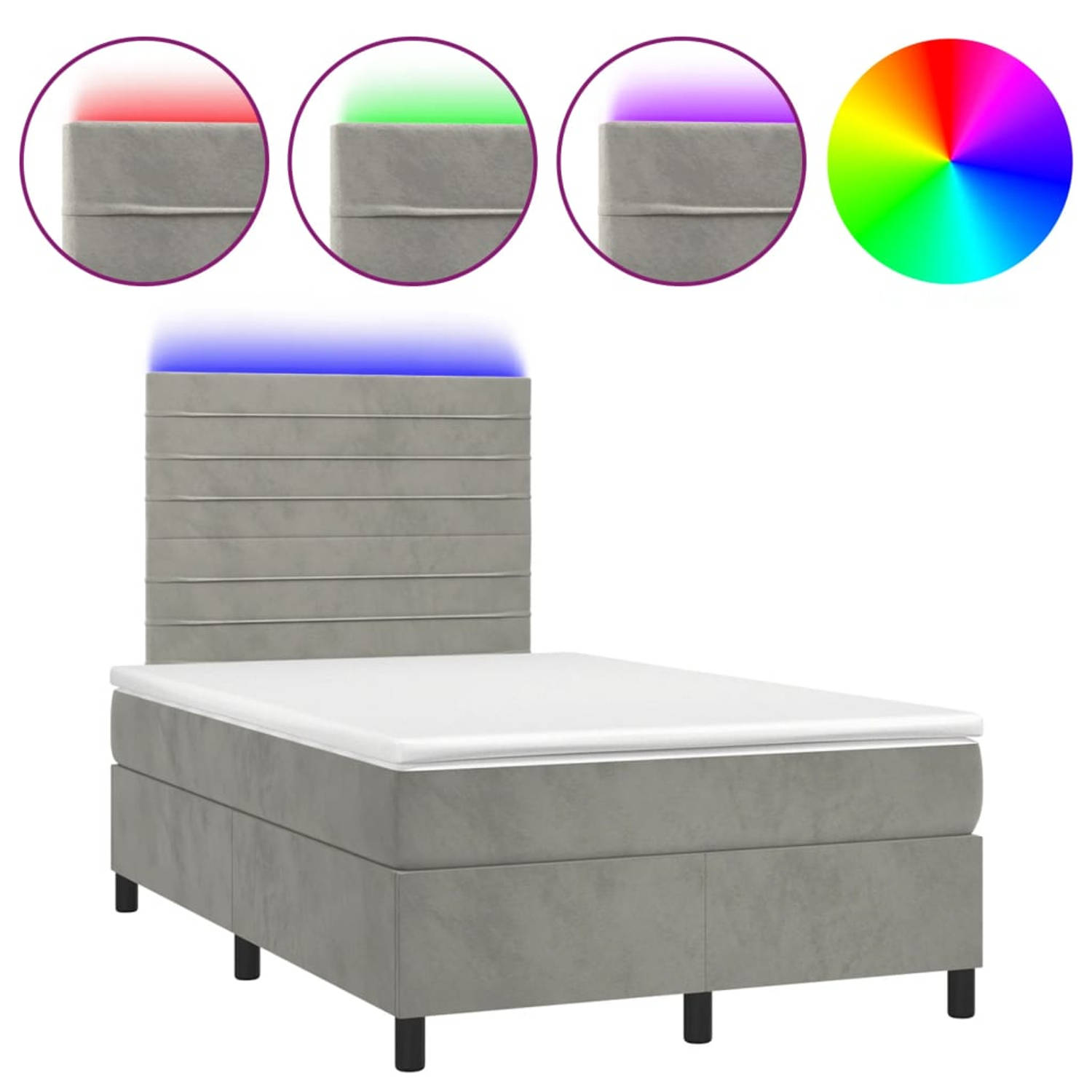 The Living Store Boxspring s - Bed with LED and Pocket Spring Mattress - Velvet - Adjustable Headboard - 203 x 120 x 118/128 cm
